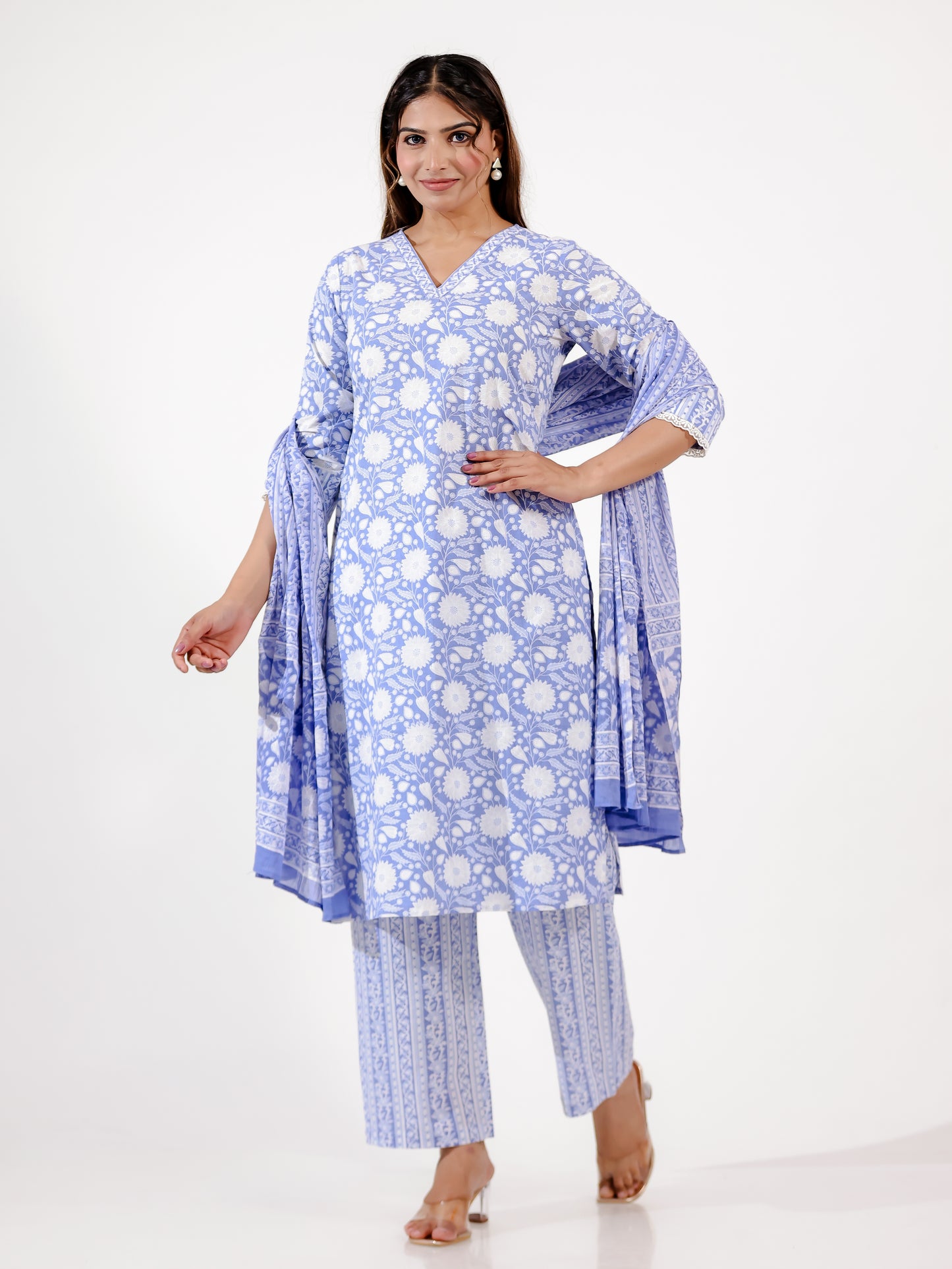 Voile Cotton Floral Purple Dupatta