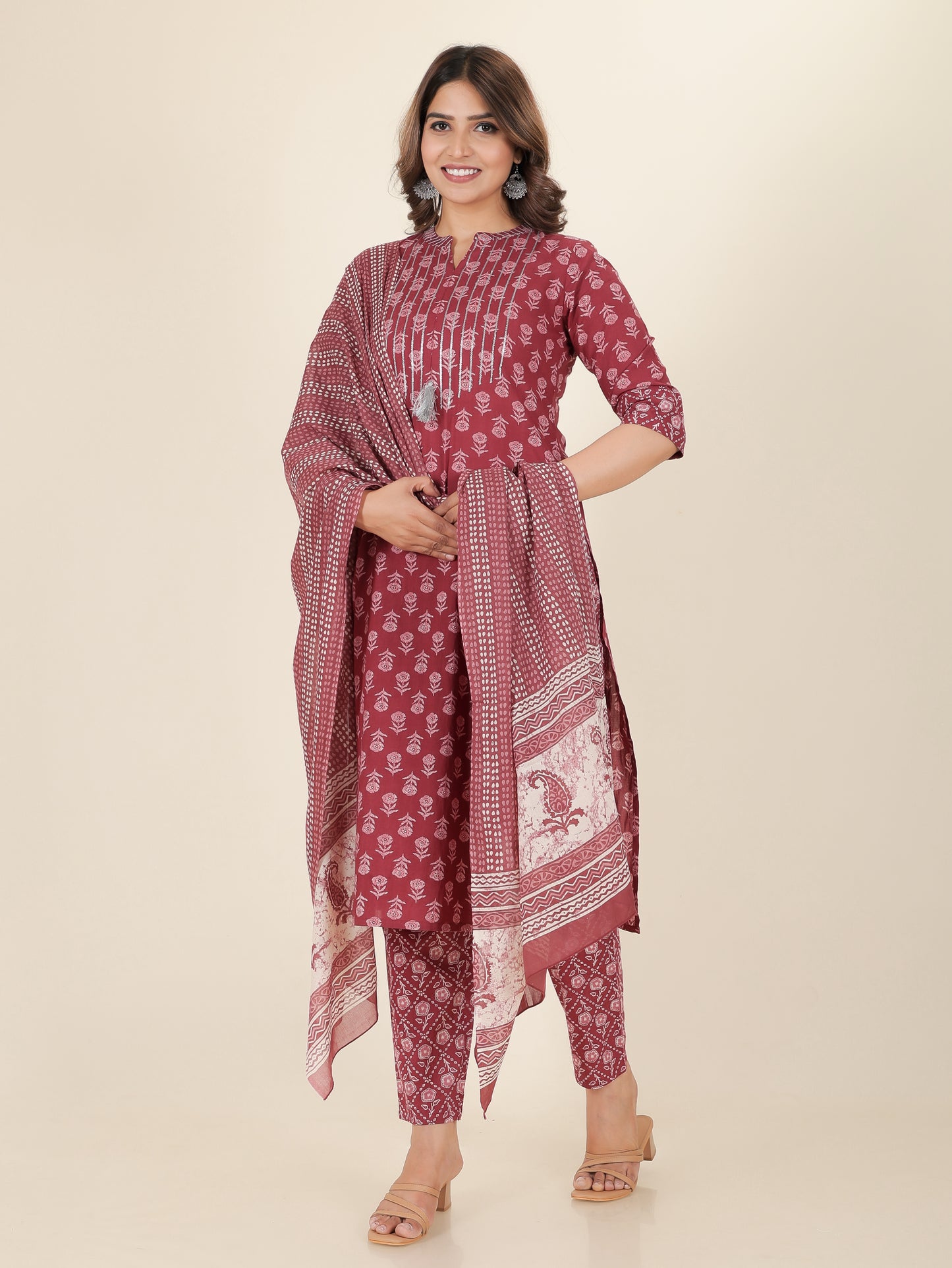 Cotton Voile Block Print Magenta Dupatta