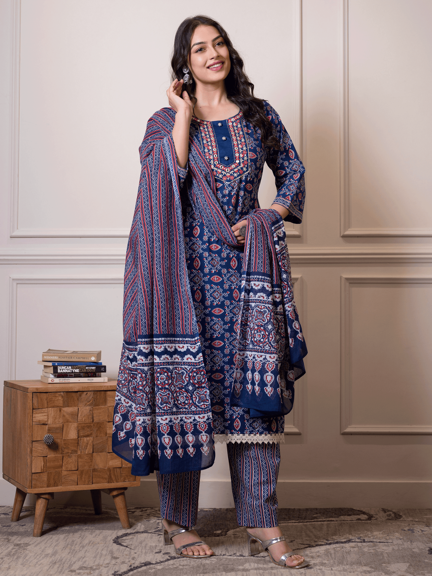 Cotton voile Striped Blue Dupatta