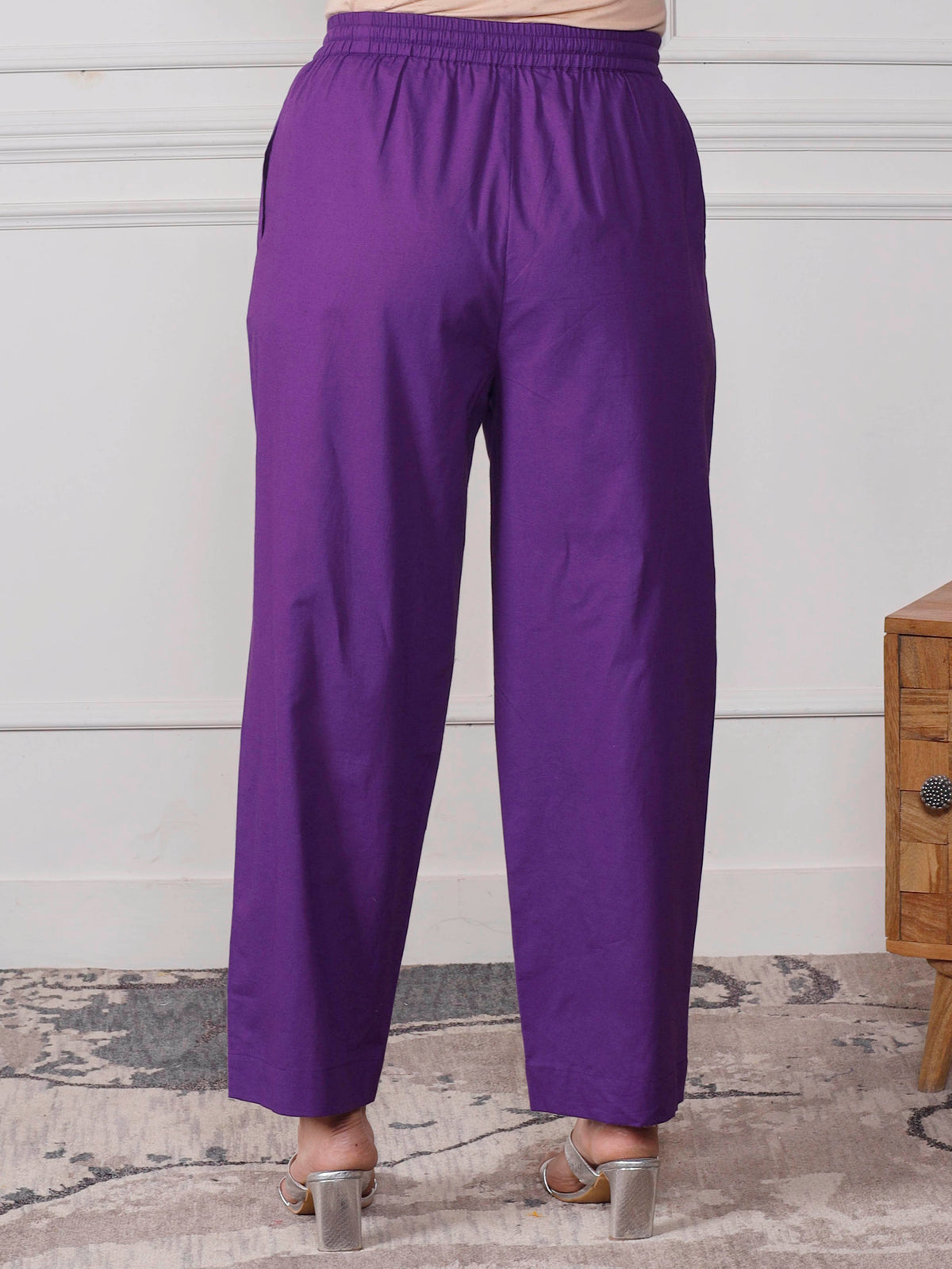 Soft Cotton Solid Purple Regular Trousers