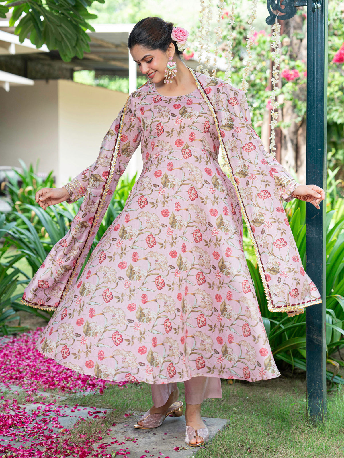 Chanderi Floral Beige Dupatta