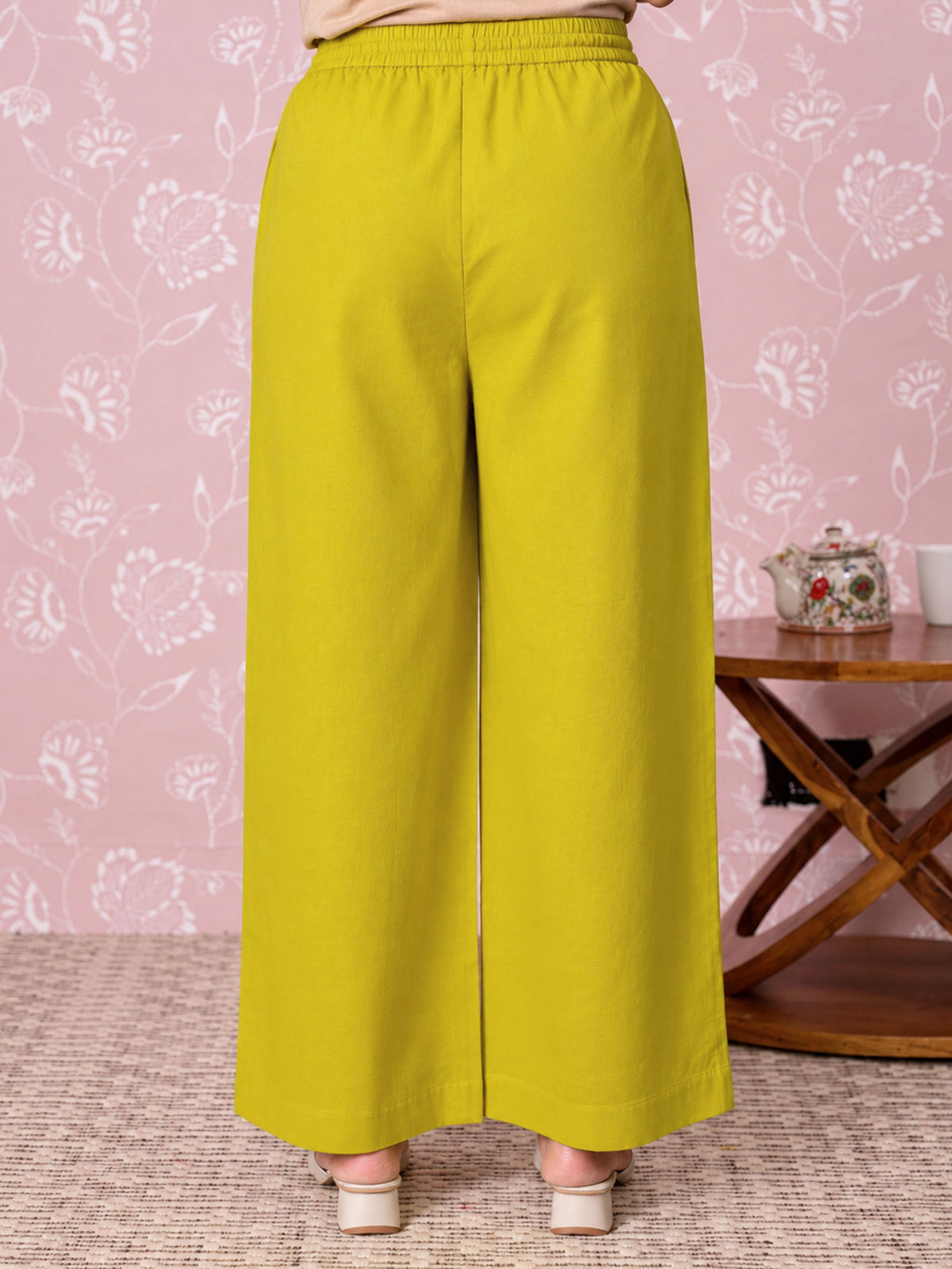 Soft Cotton Solid Green Palazzo