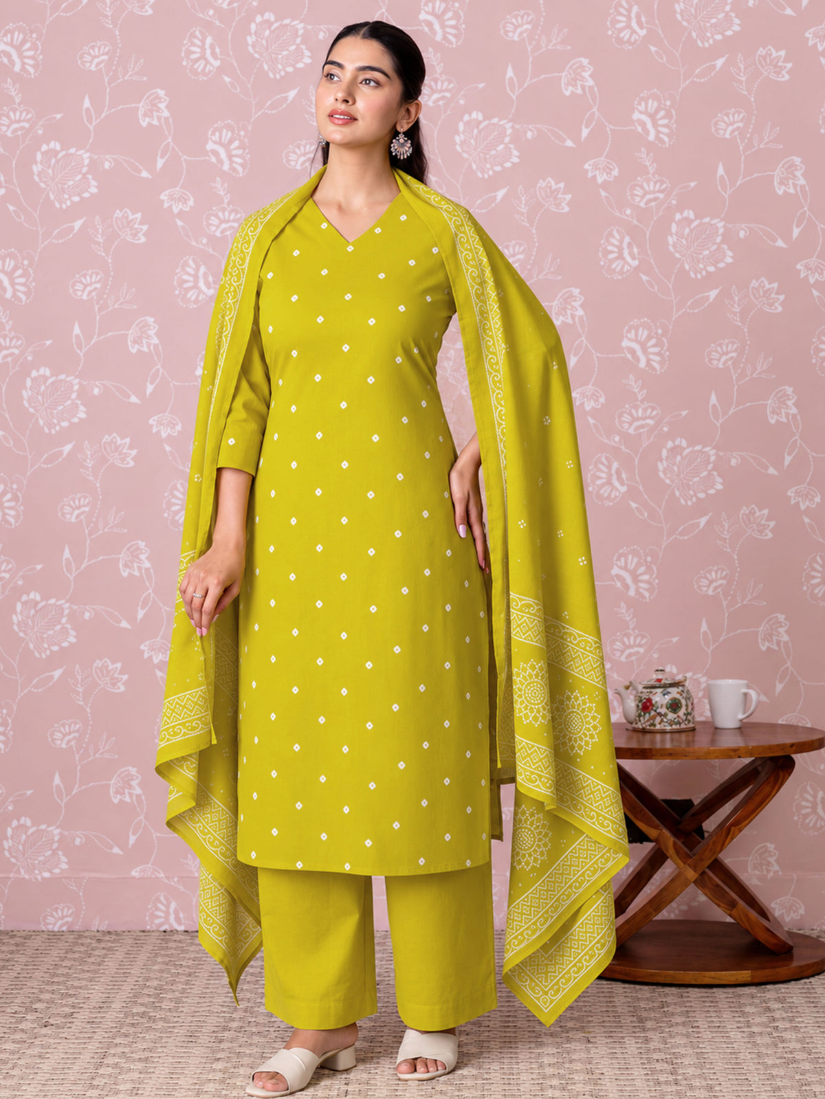 Soft Cotton Butta Straight Green Kurta