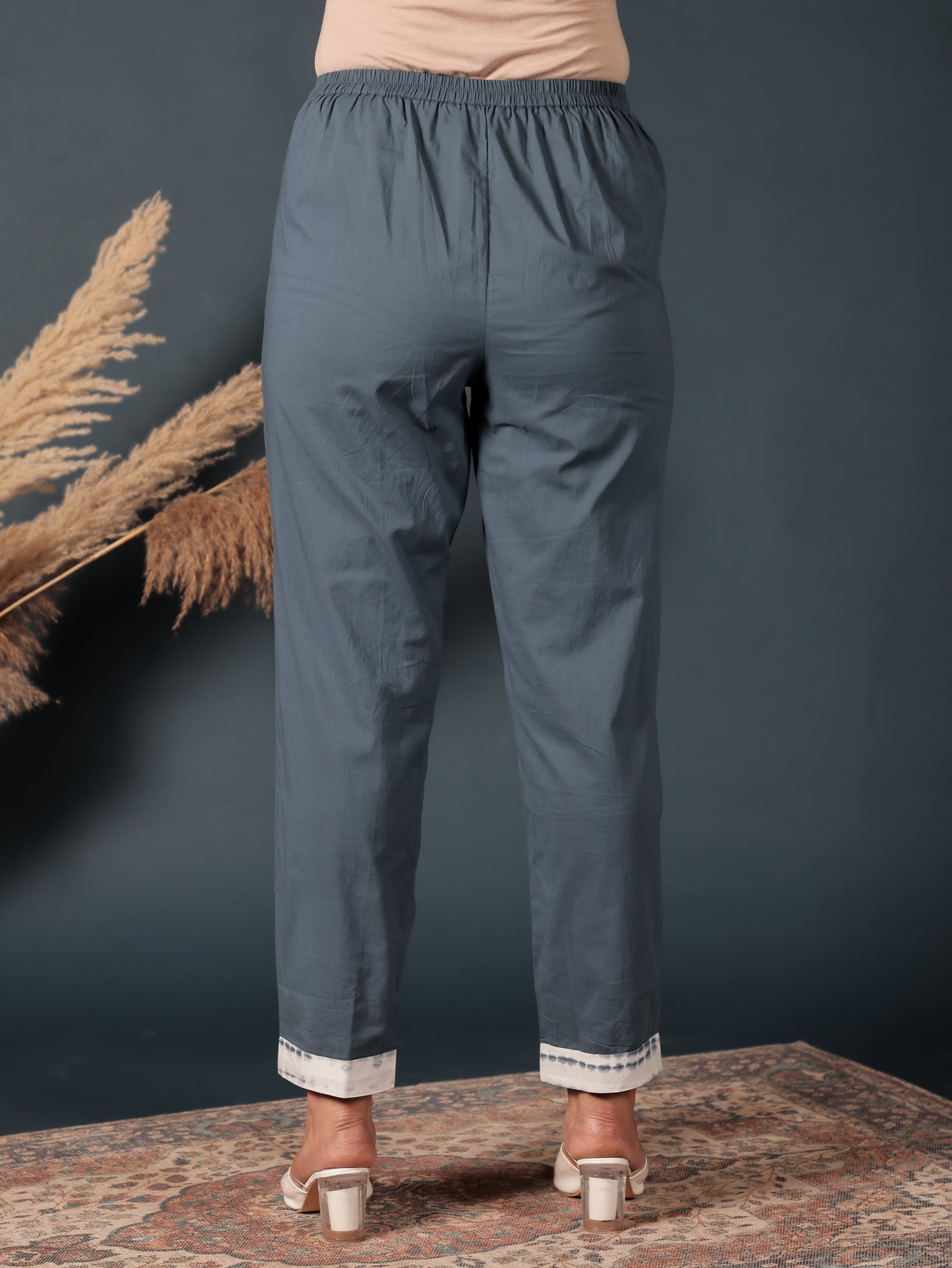 Soft Cotton Solid Blue Tapered Trousers
