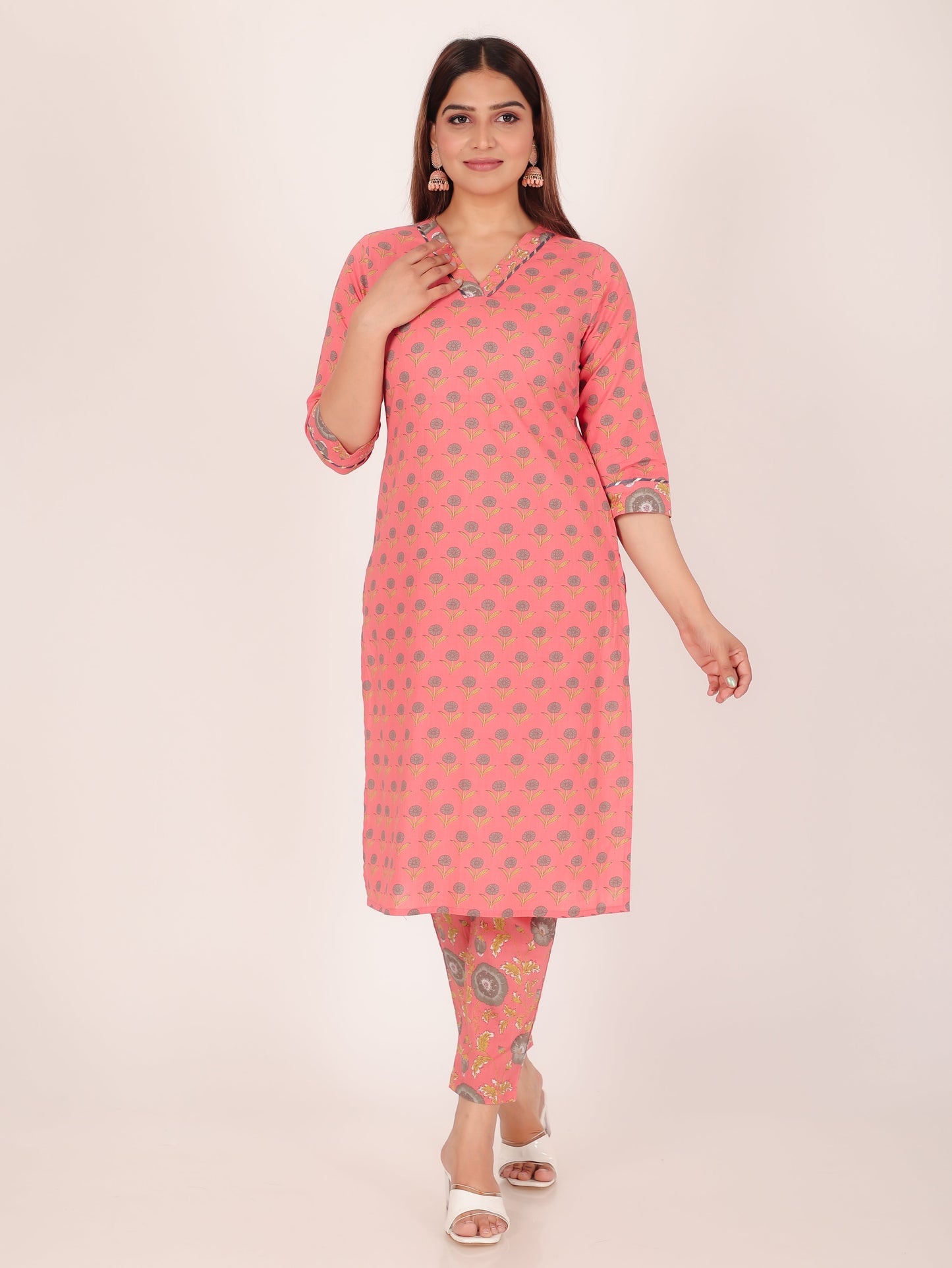 Soft Cotton Floral Straight Orange Kurta