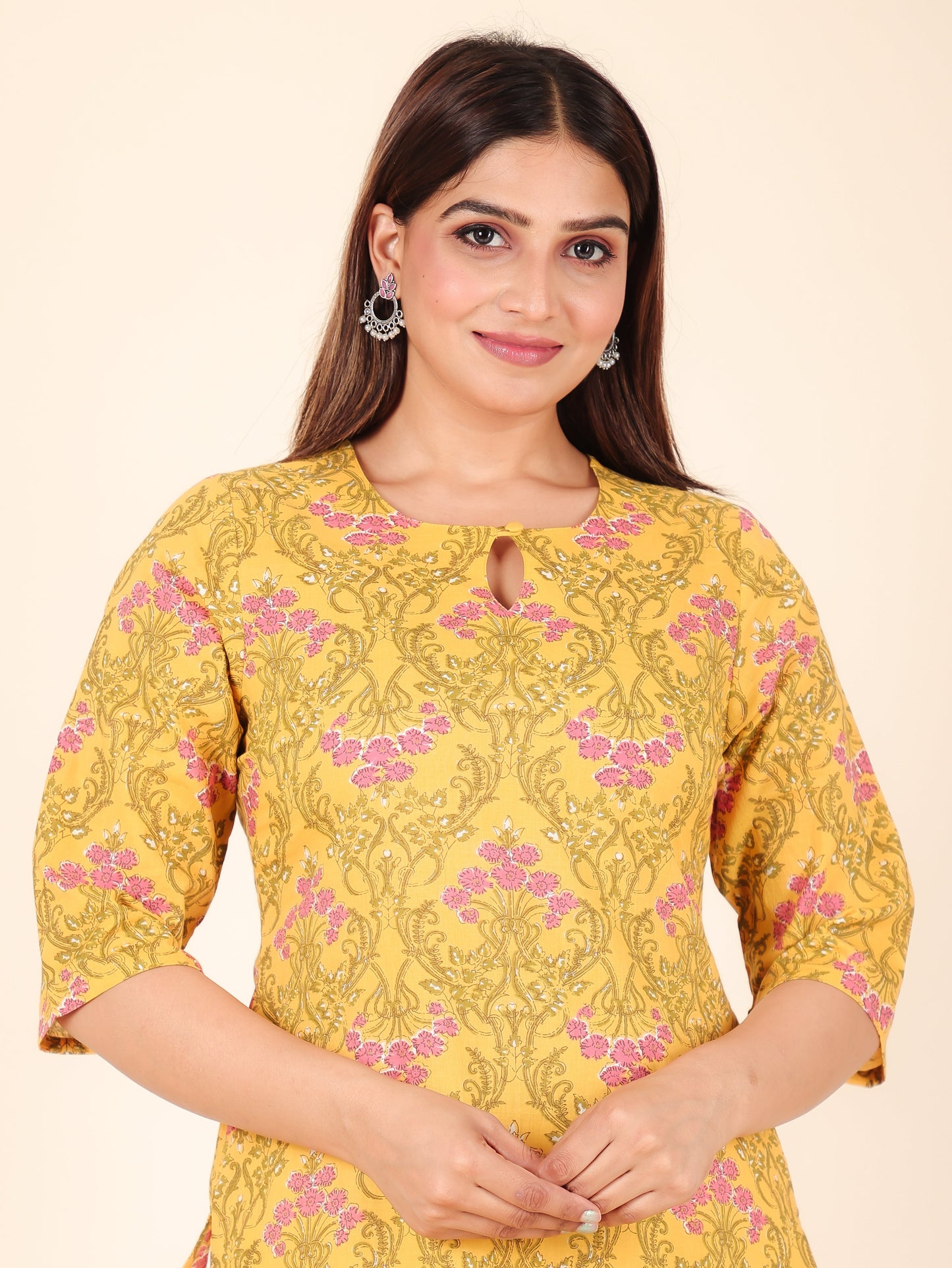 Soft Cotton Floral Straight Yellow Kurta