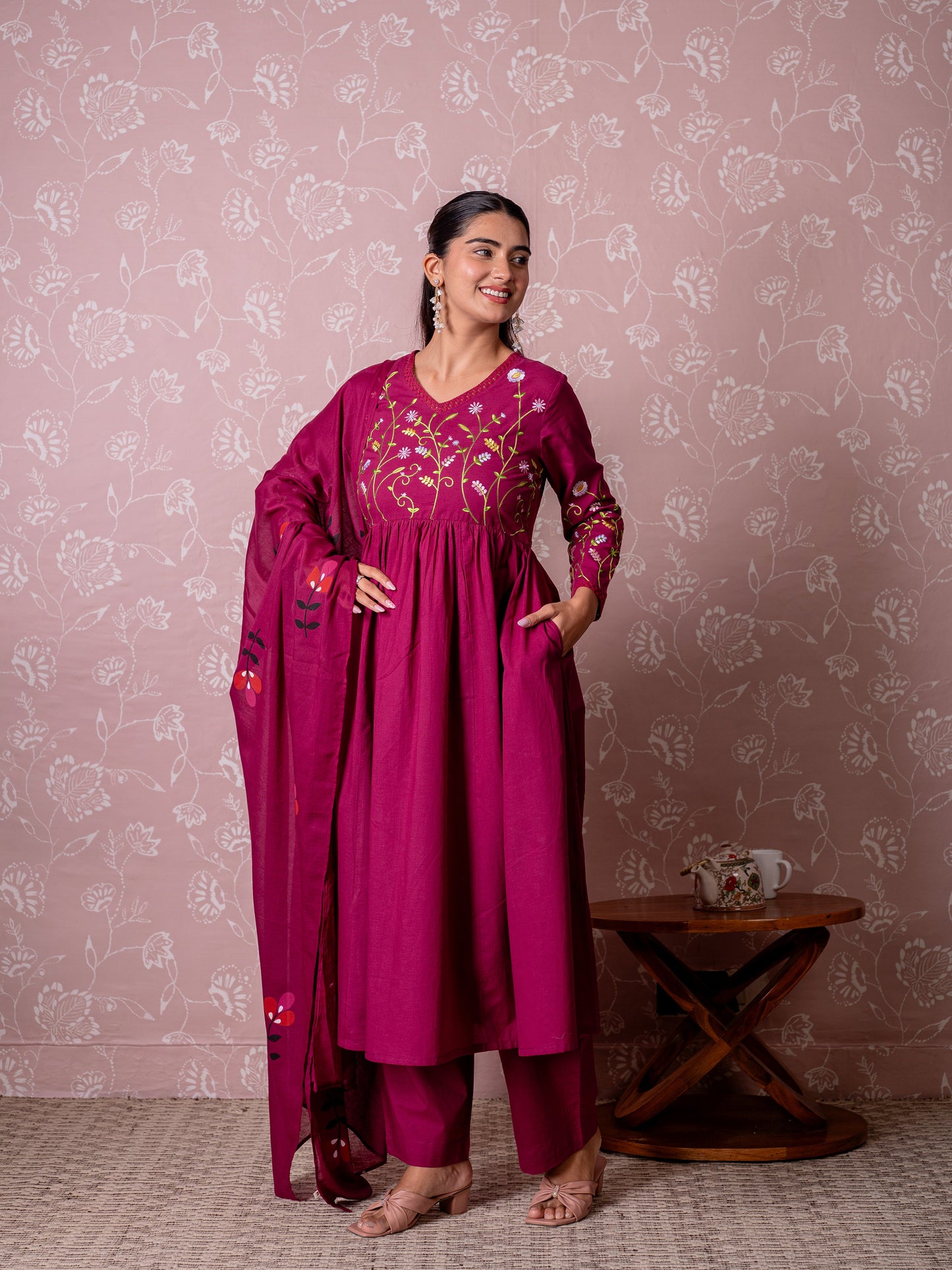 Cotton voile Butta Wine Dupatta