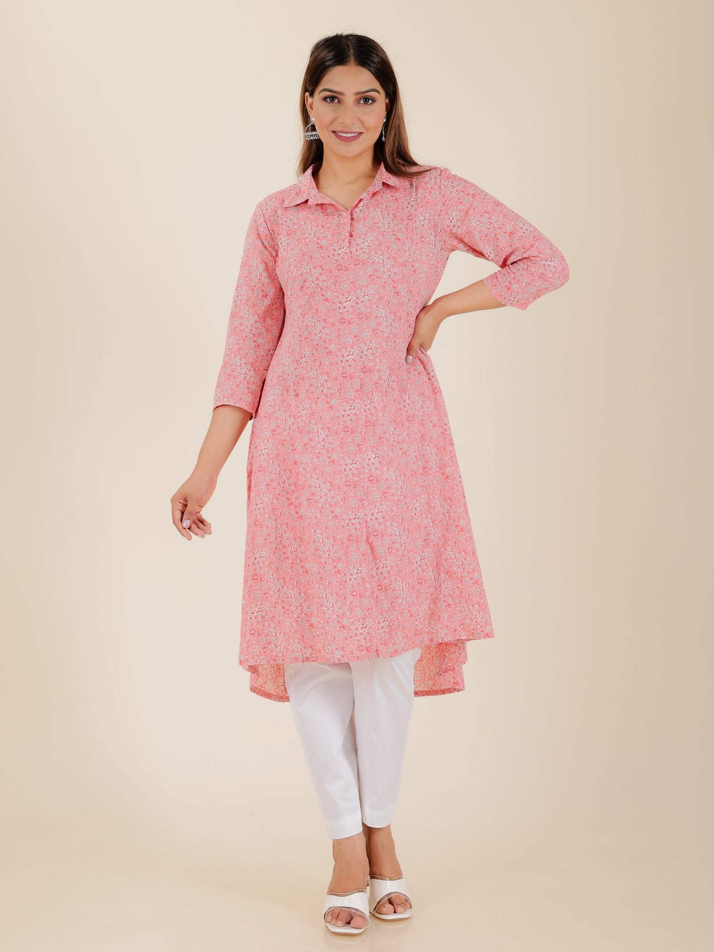 Soft Cotton Paisley High Low Pink Kurta