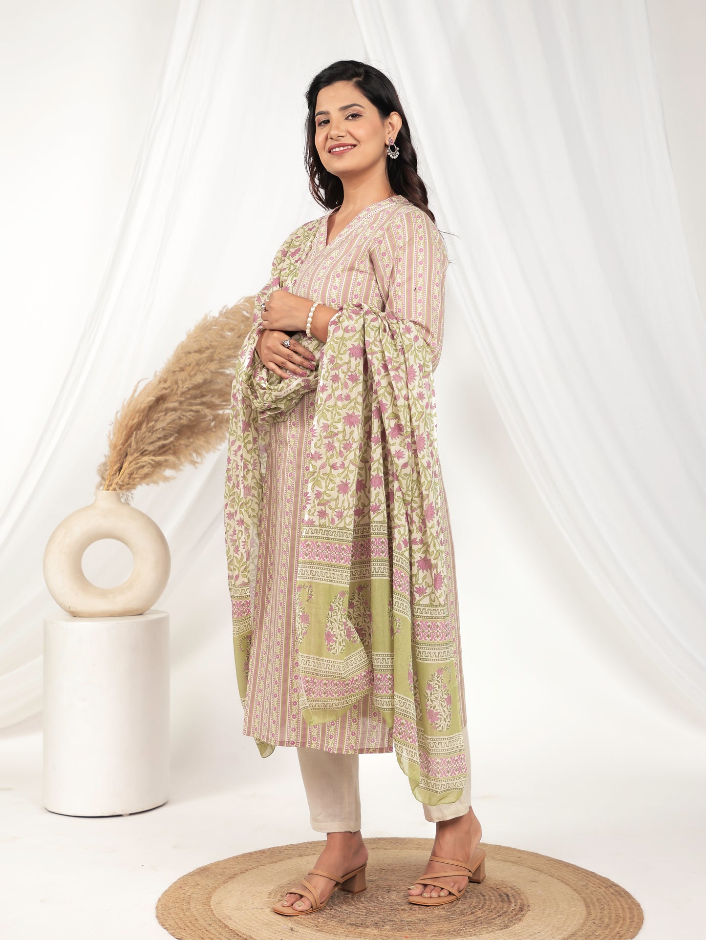 Soft Cotton Striped Straight Pink Kurta