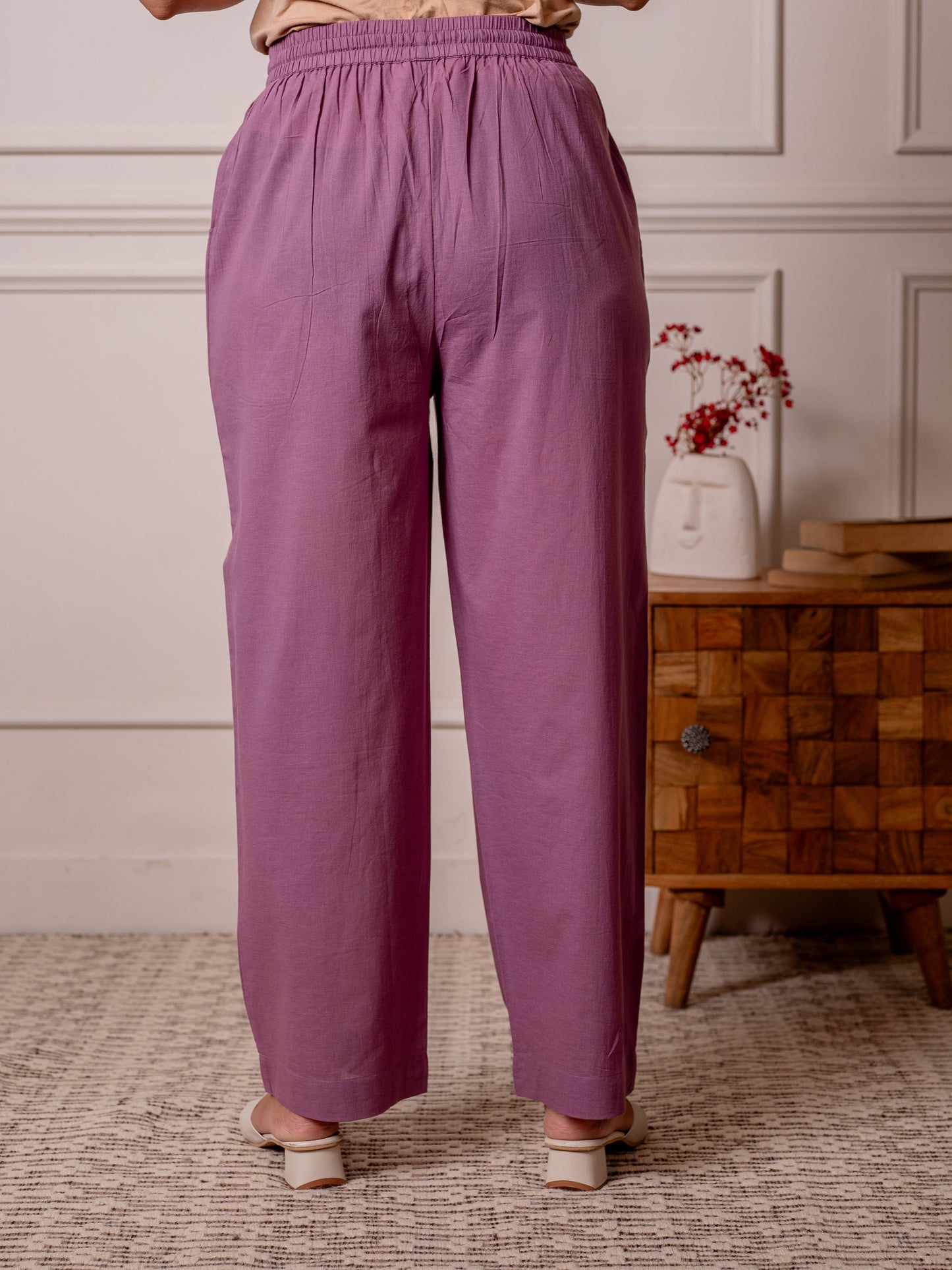Soft cotton Solid Purple Straight Trousers