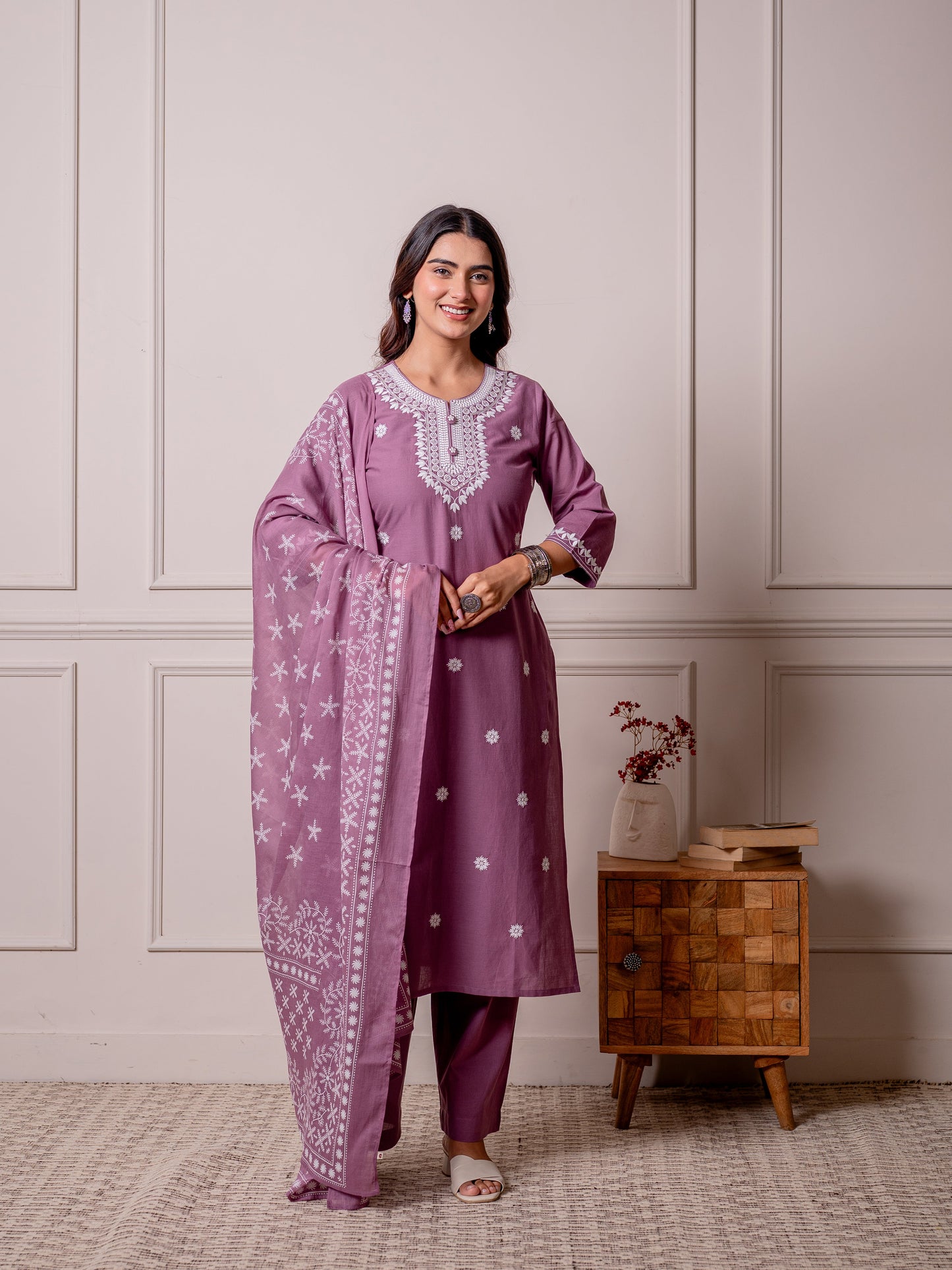 Cotton voile Placement Print Purple Dupatta
