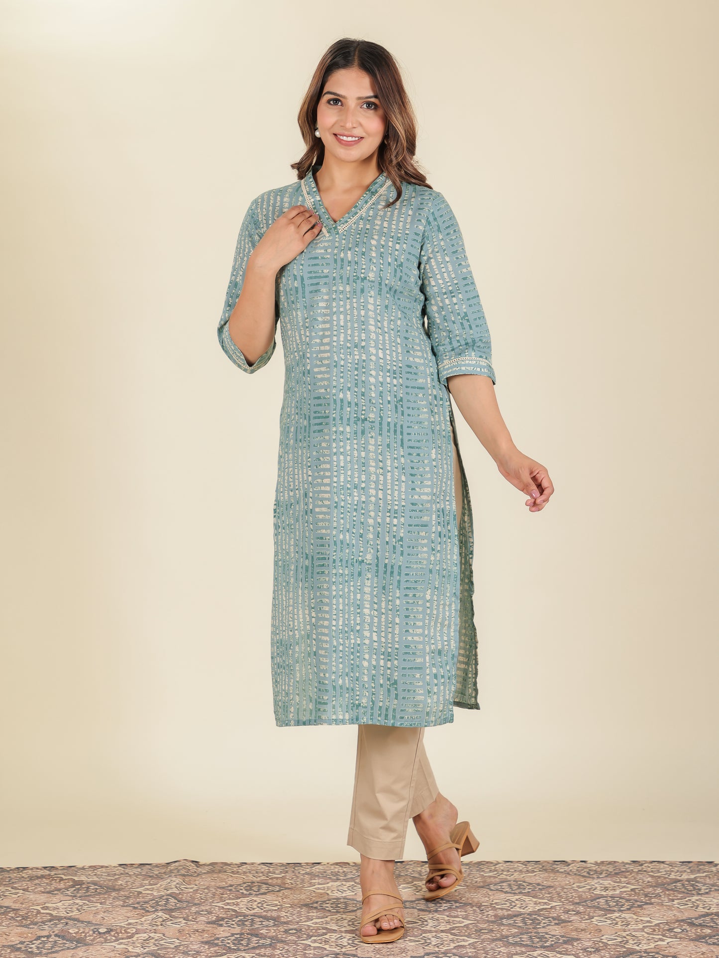 Soft Cotton Tie-Dye Straight Green Kurta