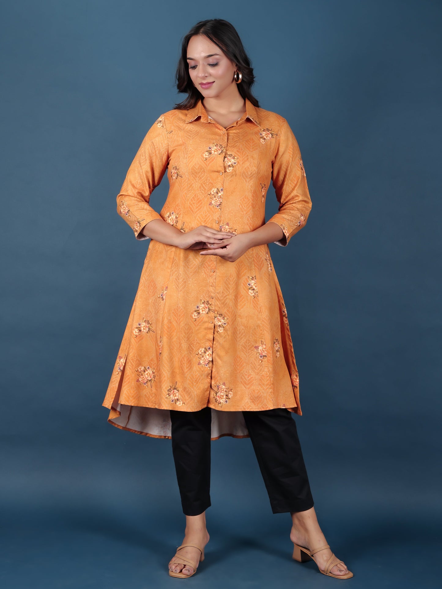 Viscose Floral High Low Gold Kurta
