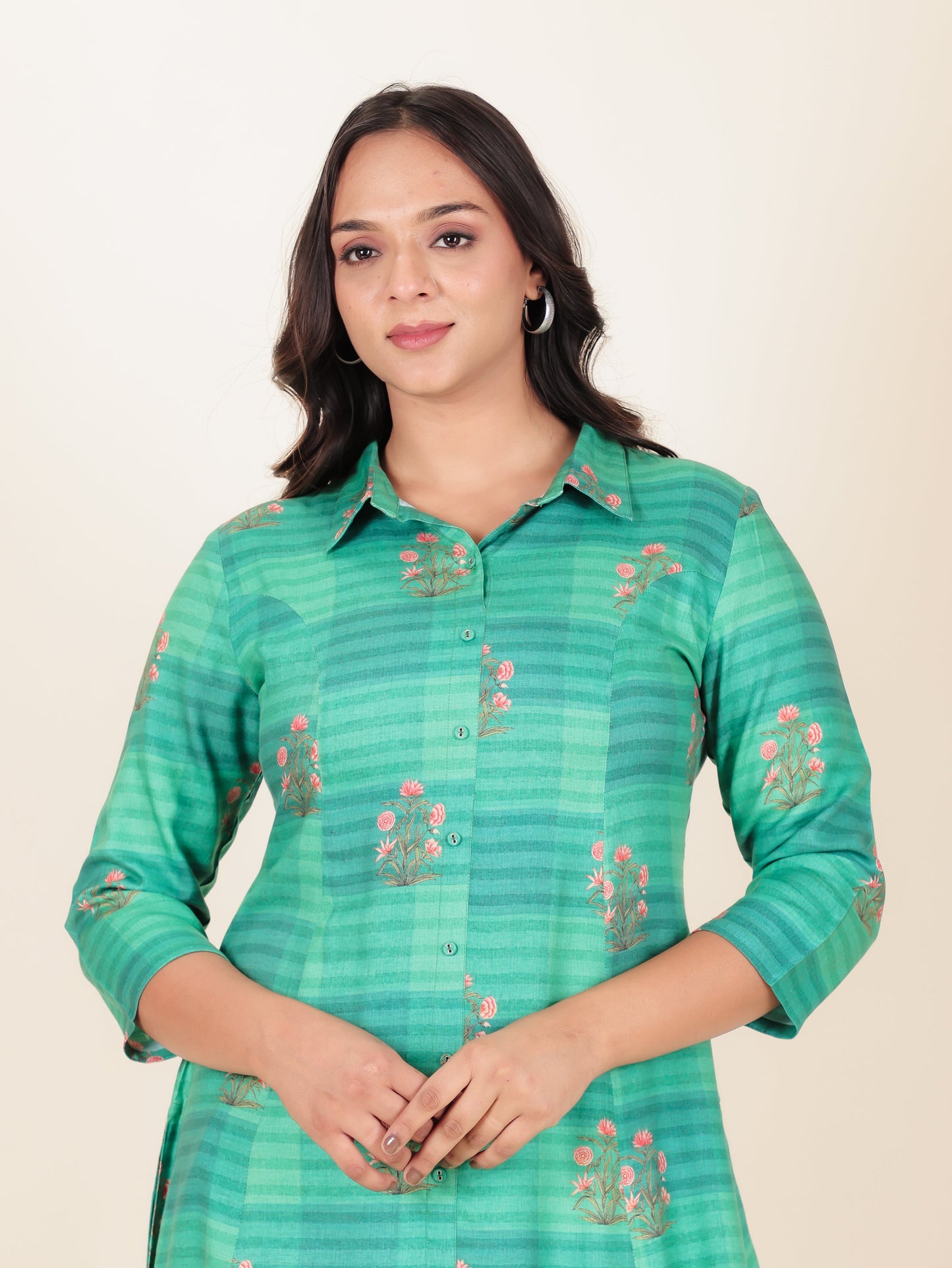 Viscose Floral High Low Green Kurta
