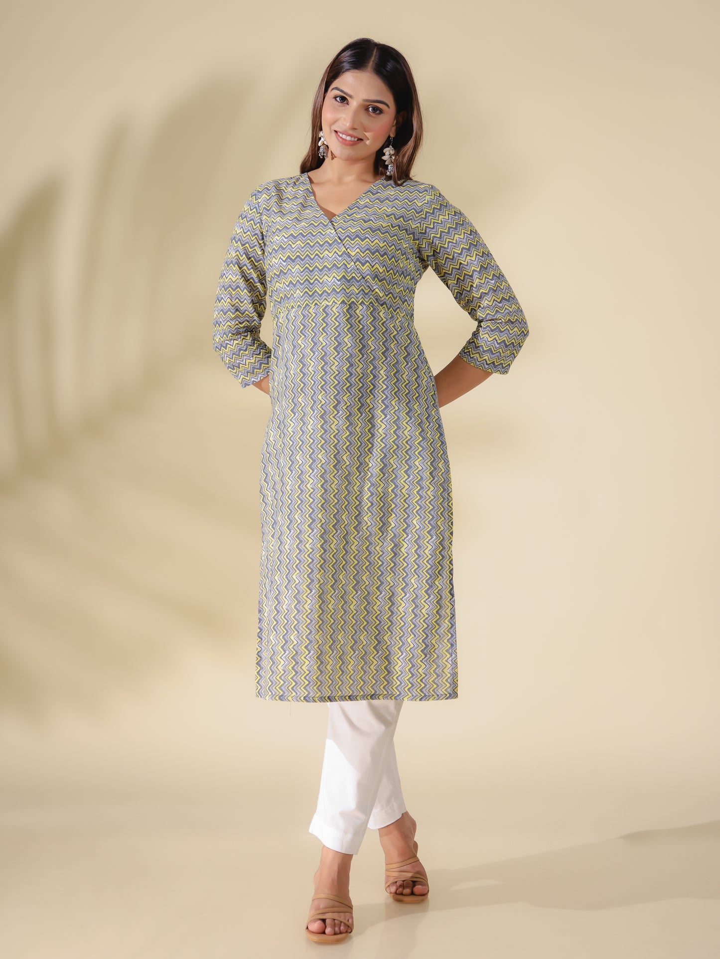 Soft Cotton Chevron Angrakha Blue Kurta