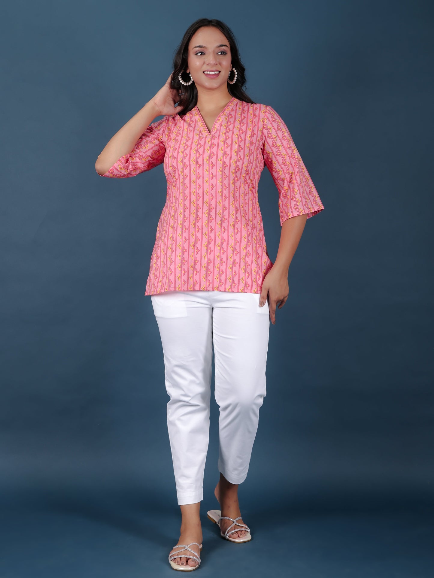 Soft Cotton Striped Straight Pink Kurti