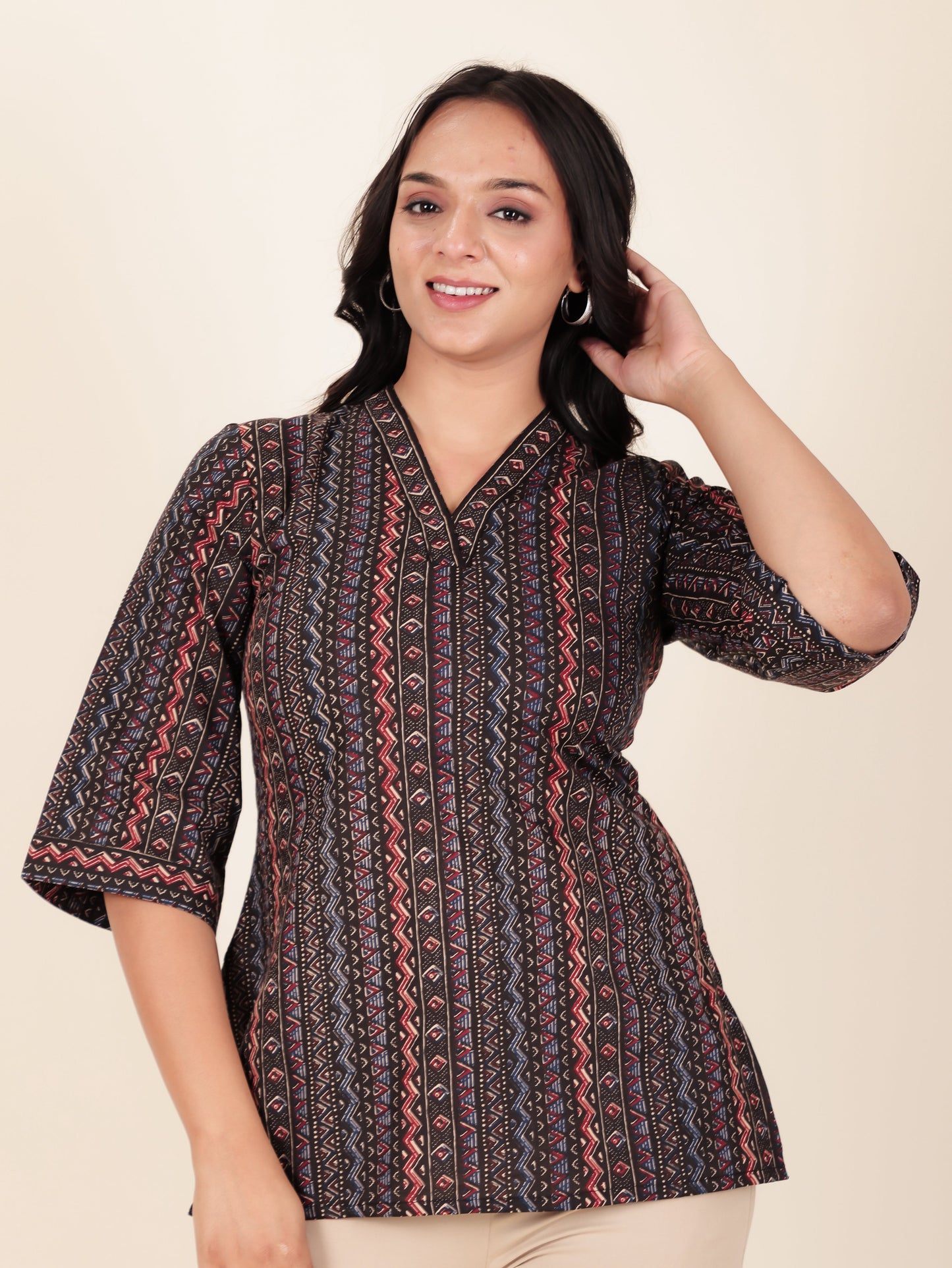 Soft Cotton Striped Straight Black Kurti