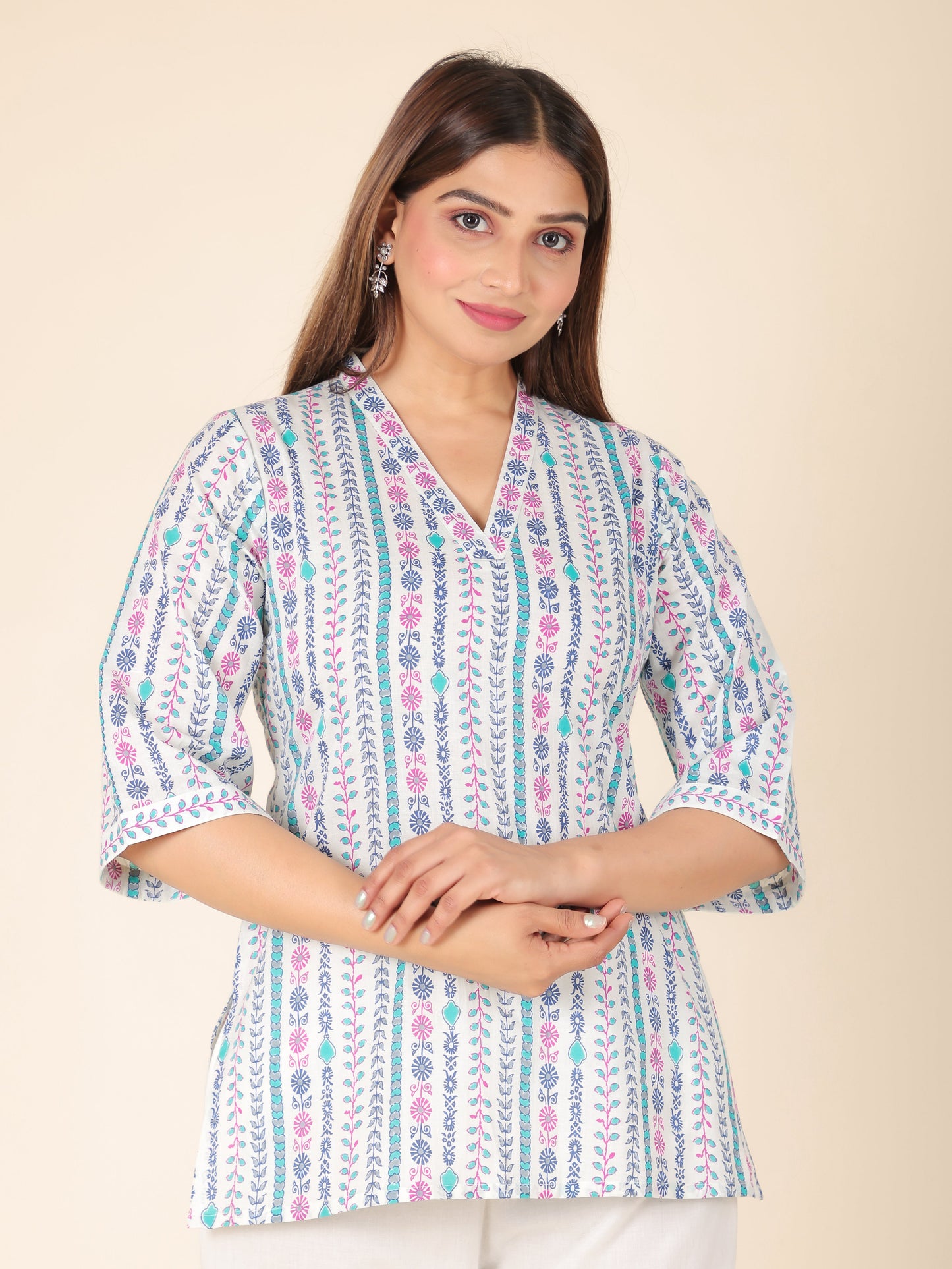 Soft Cotton Striped Straight White Kurti
