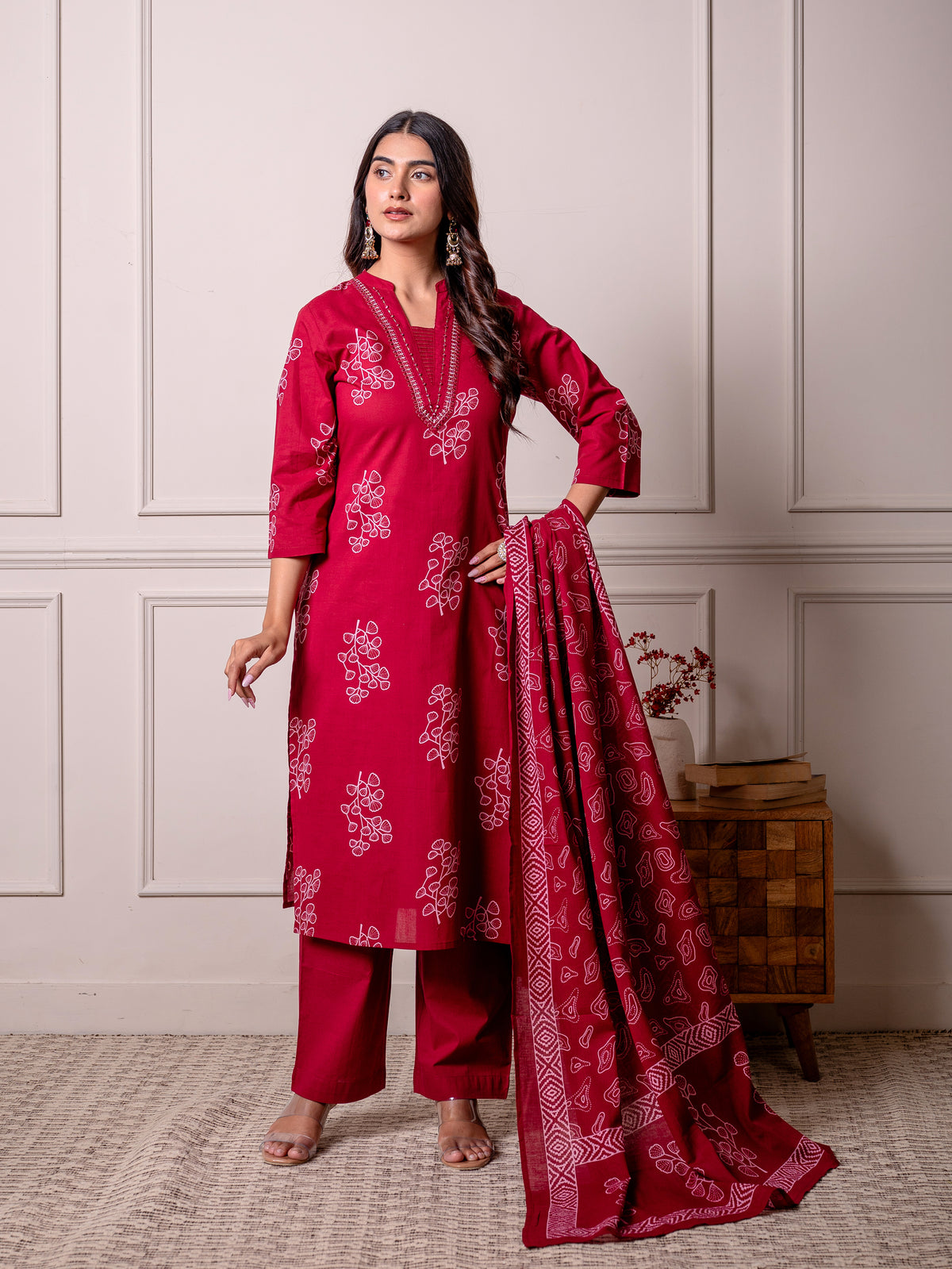 Cotton Voile Butta Red Dupatta