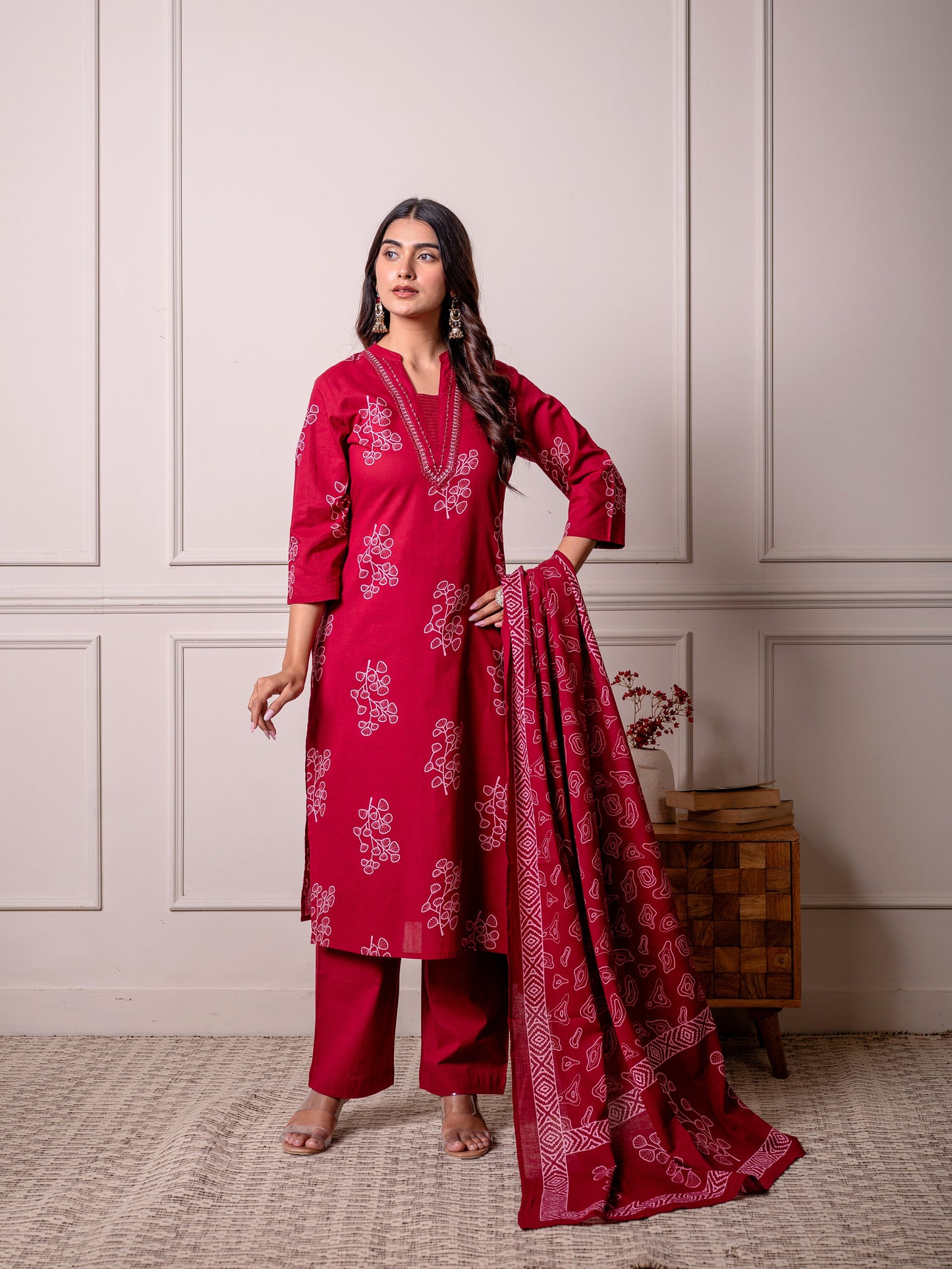 Cotton voile Butta Red Dupatta