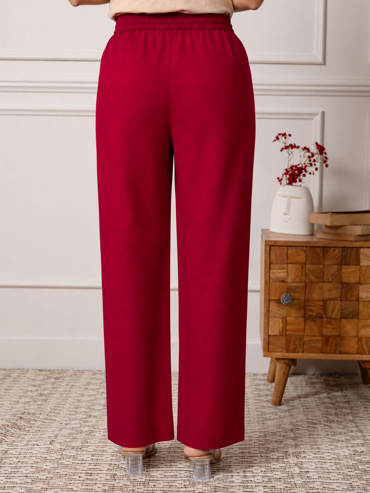 Embroidered Soft Cotton Butta Straight Red Kurta