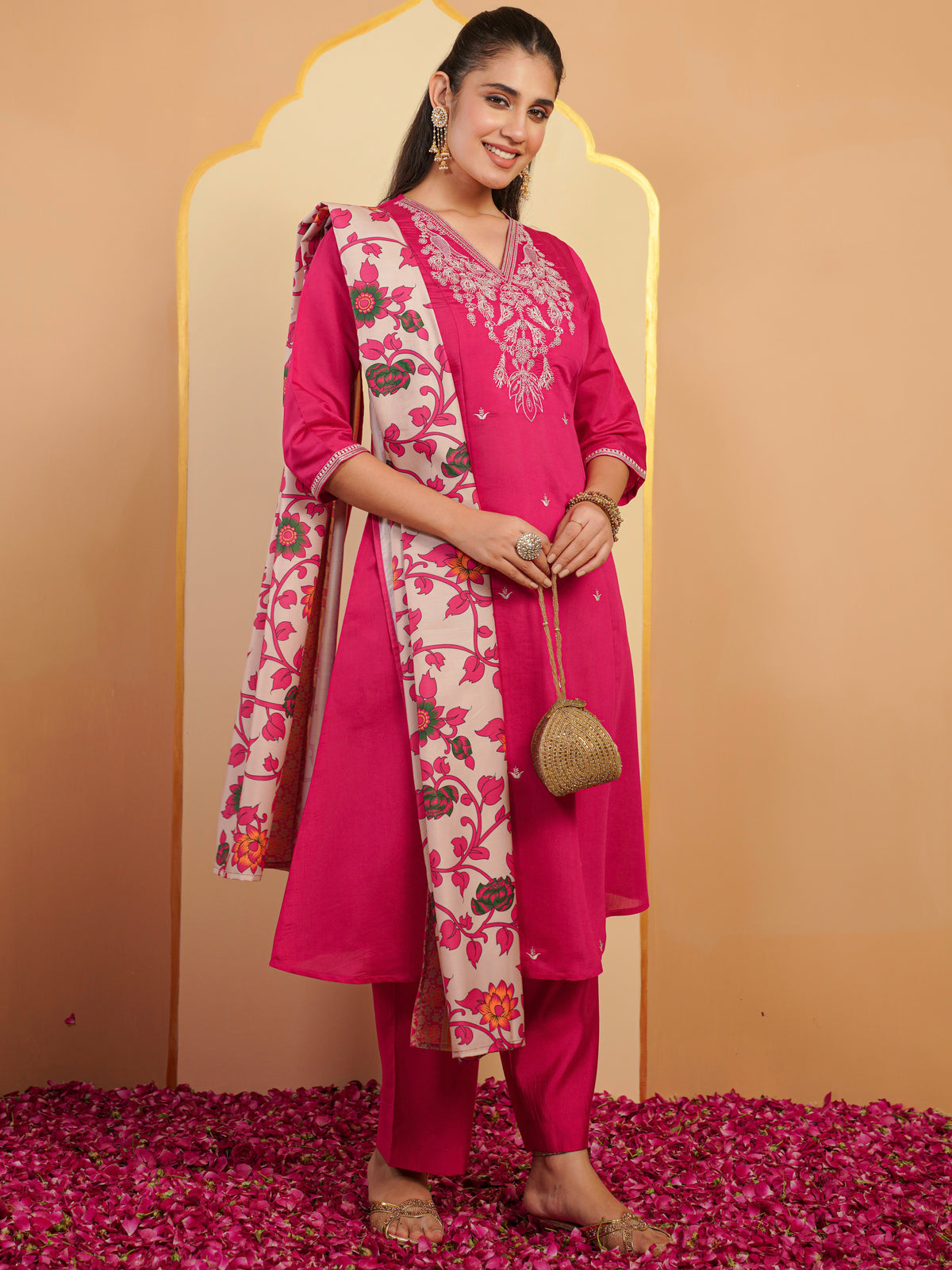 Blended Silk Floral Beige Dupatta