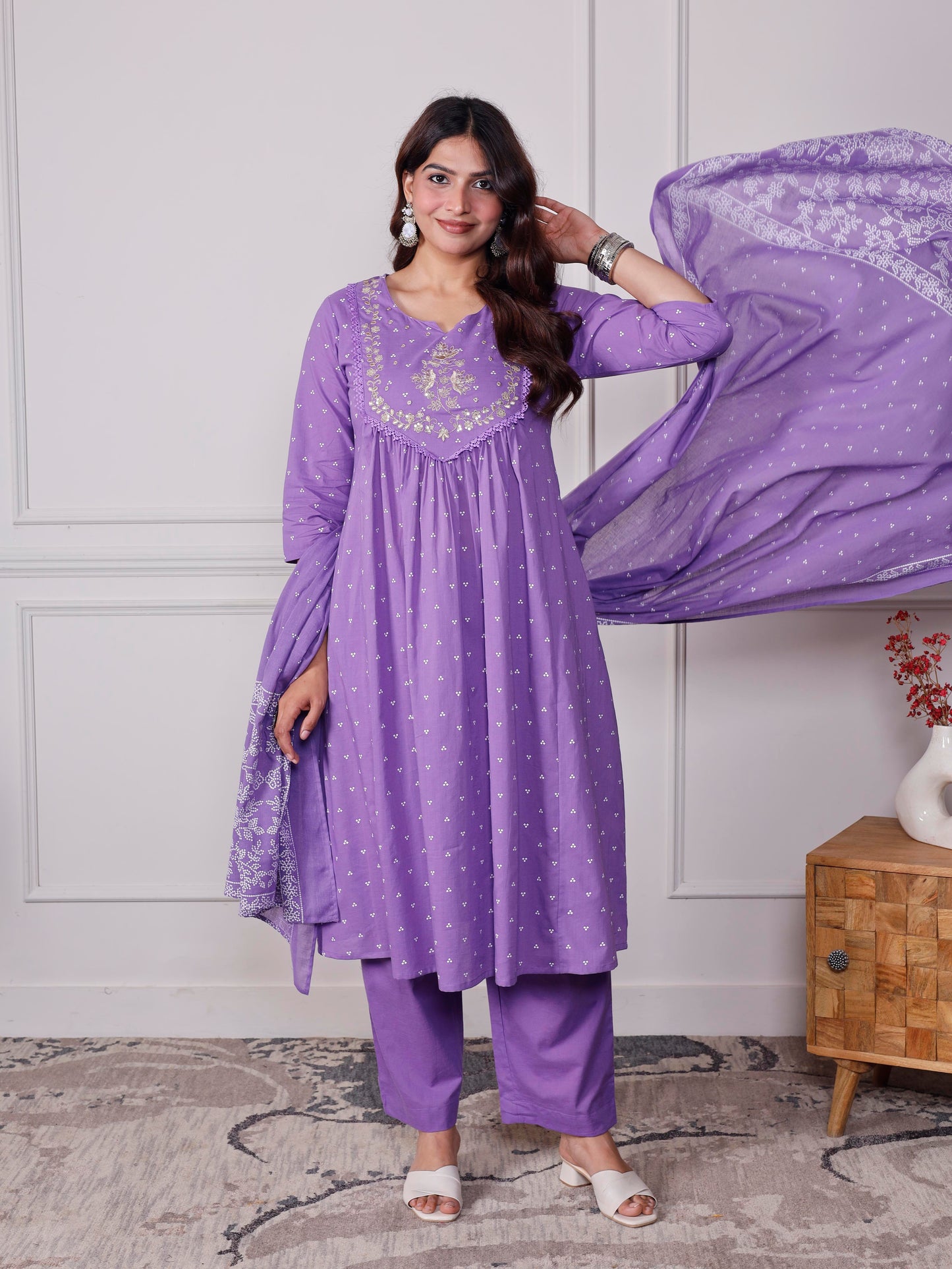 Cotton voile Floral Lavender Dupatta
