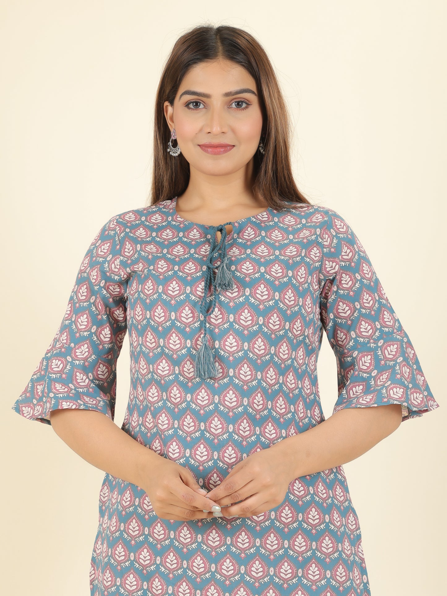 Soft Cotton Abstract Straight Grey Kurti