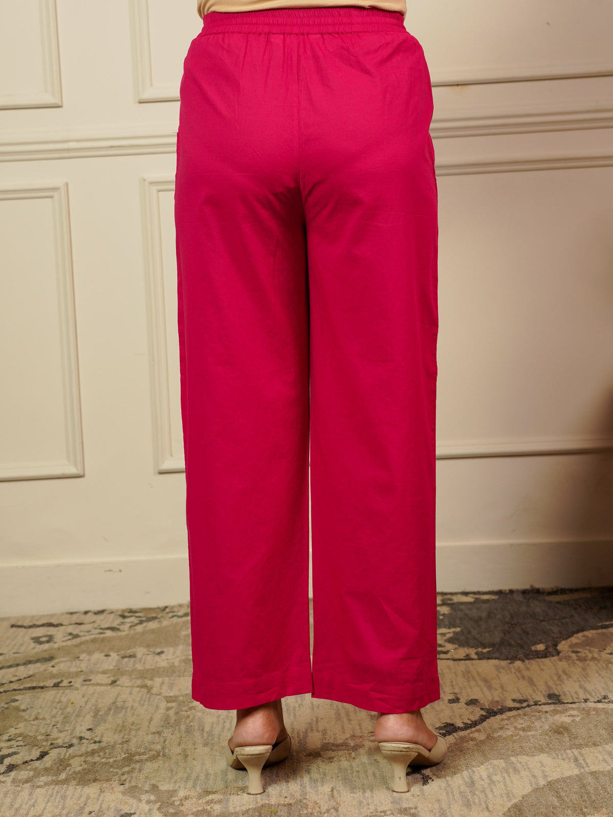 Soft Cotton Solid Pink Straight Trousers