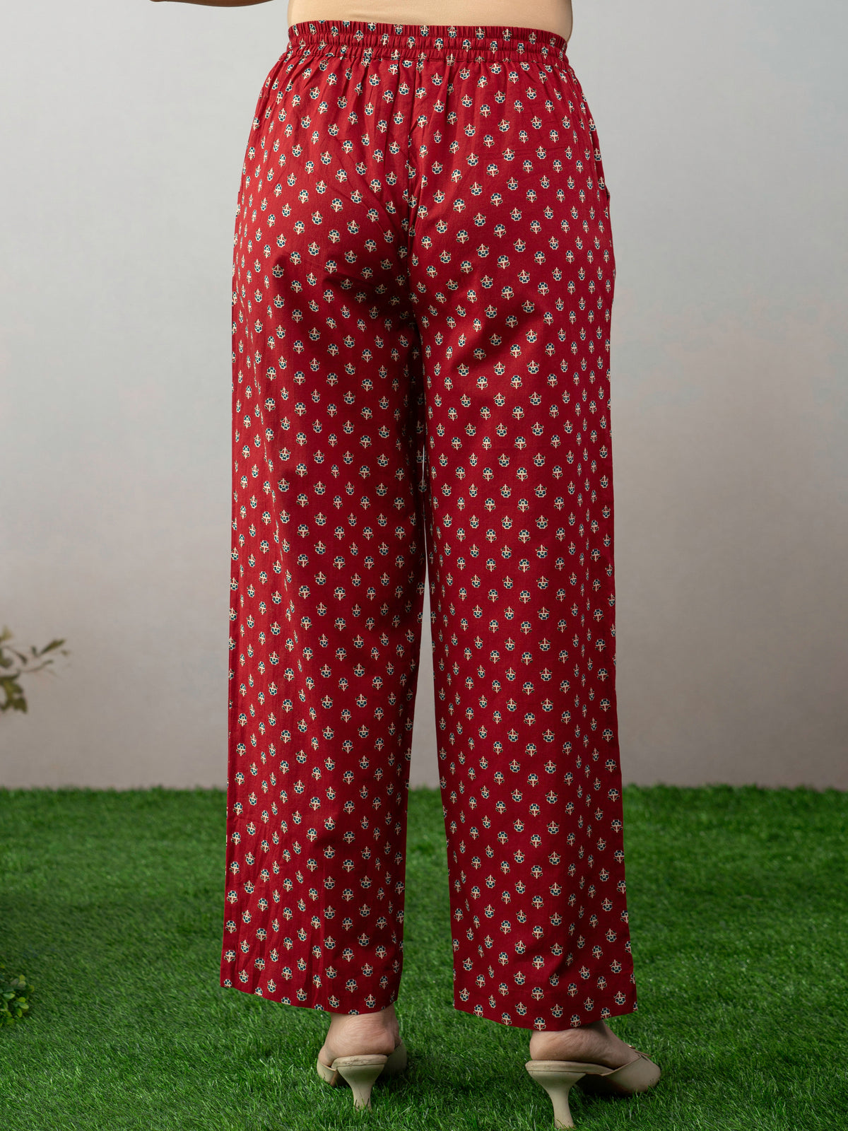 Soft Cotton Butta Maroon Straight Trousers