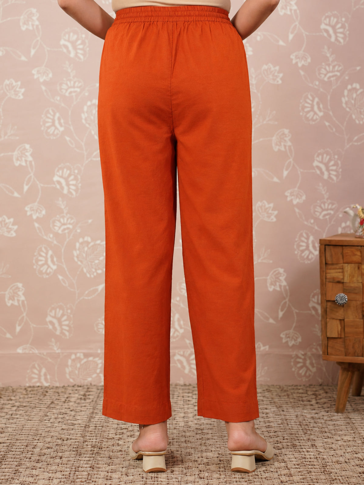 Embroidered Soft Cotton Solid Straight Rust Kurta