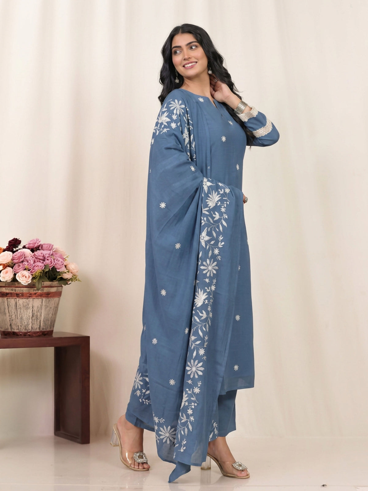 cotton voile butti dupatta blue dupatta
