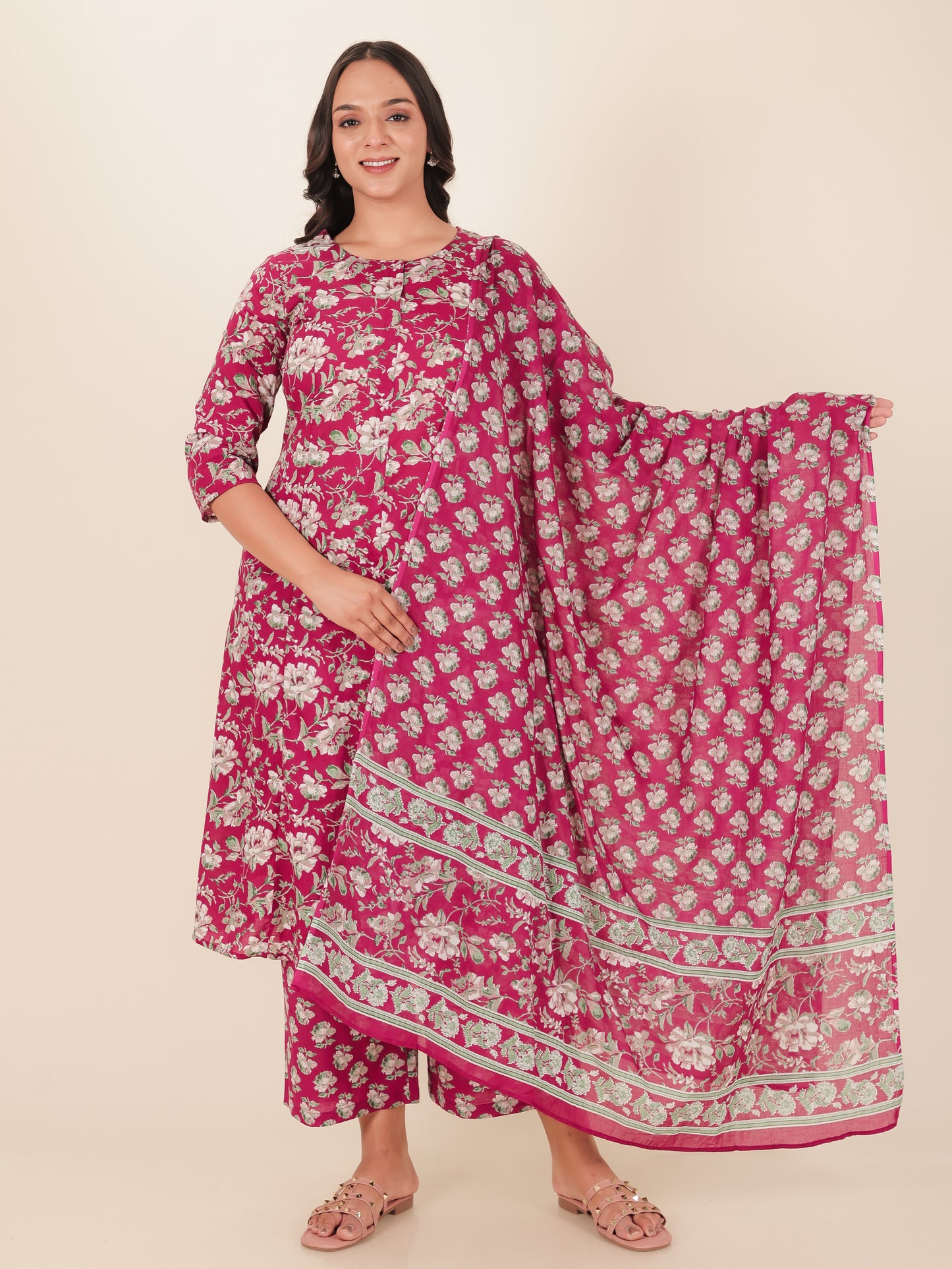 Voile Cotton Floral Pink Dupatta