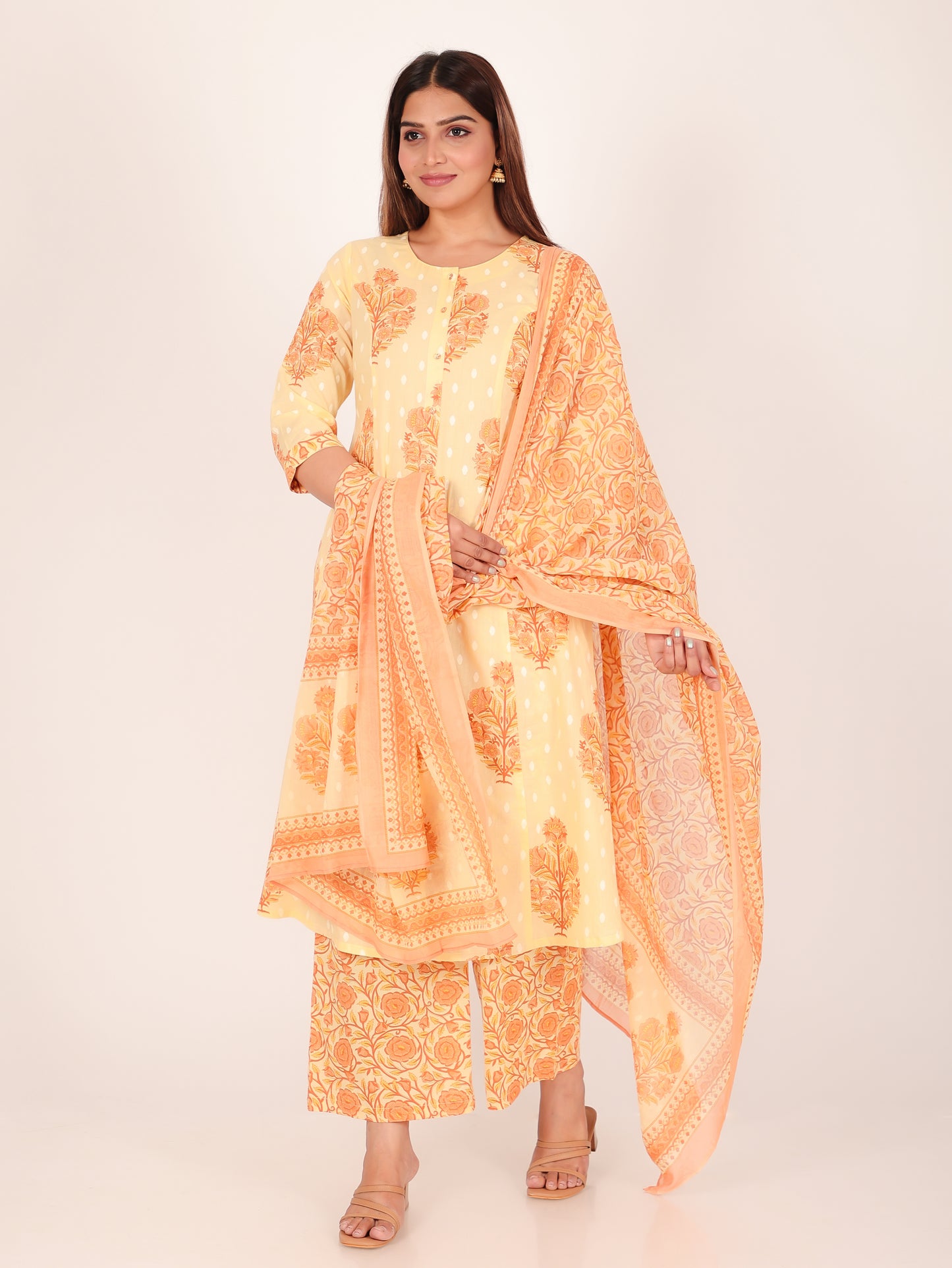 Voile Cotton Floral Yellow Dupatta