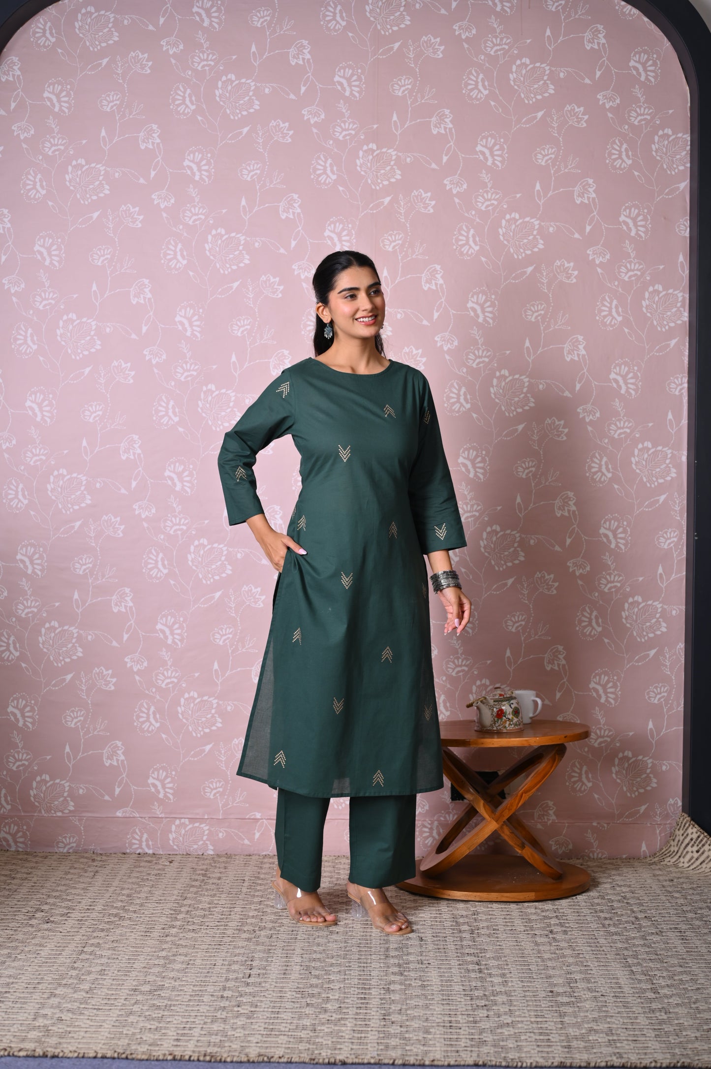 Soft cotton Butta Dark Green Kurta