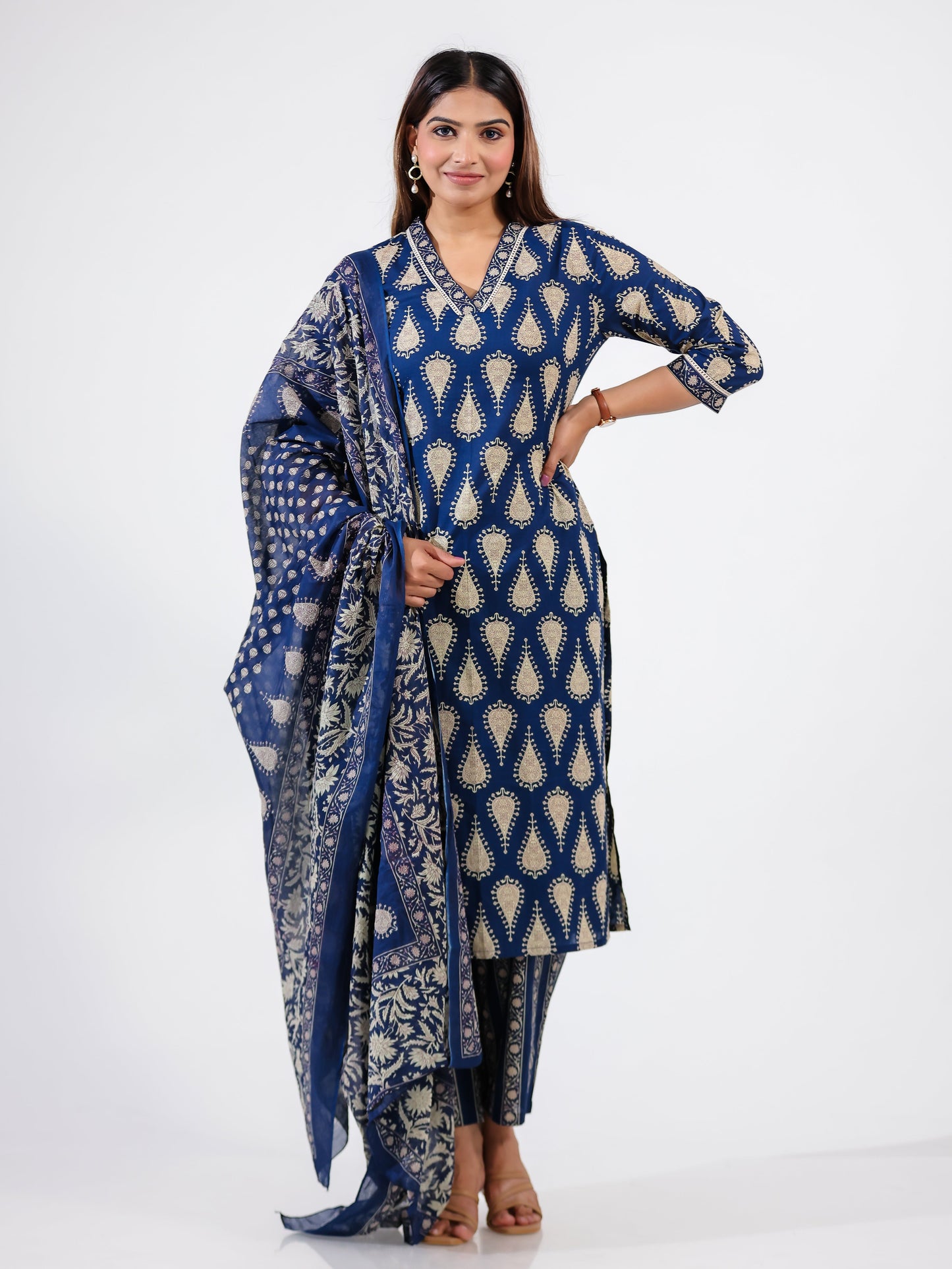 Voile Cotton Floral Blue Dupatta