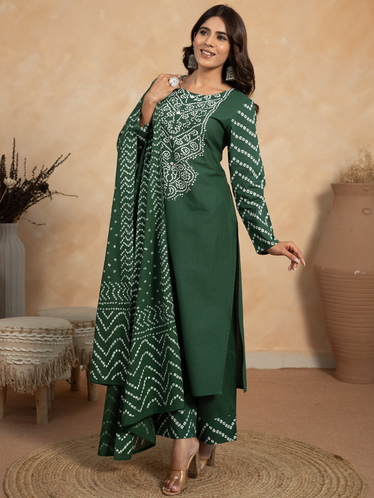 Cotton Voile Bandhani Green Dupatta