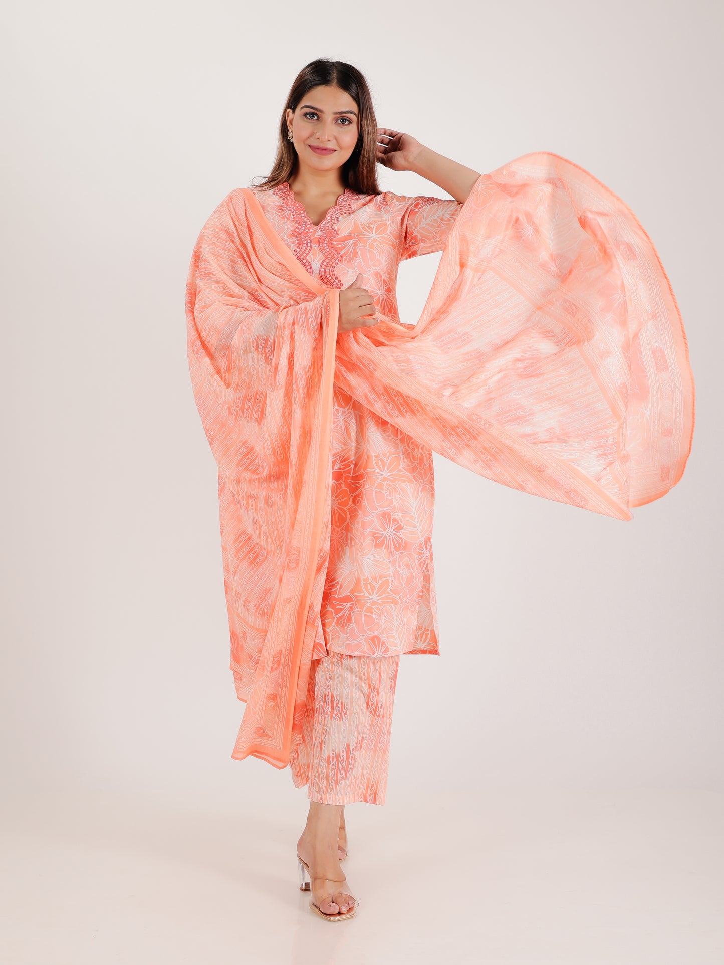 Voile Cotton Block Pink Dupatta