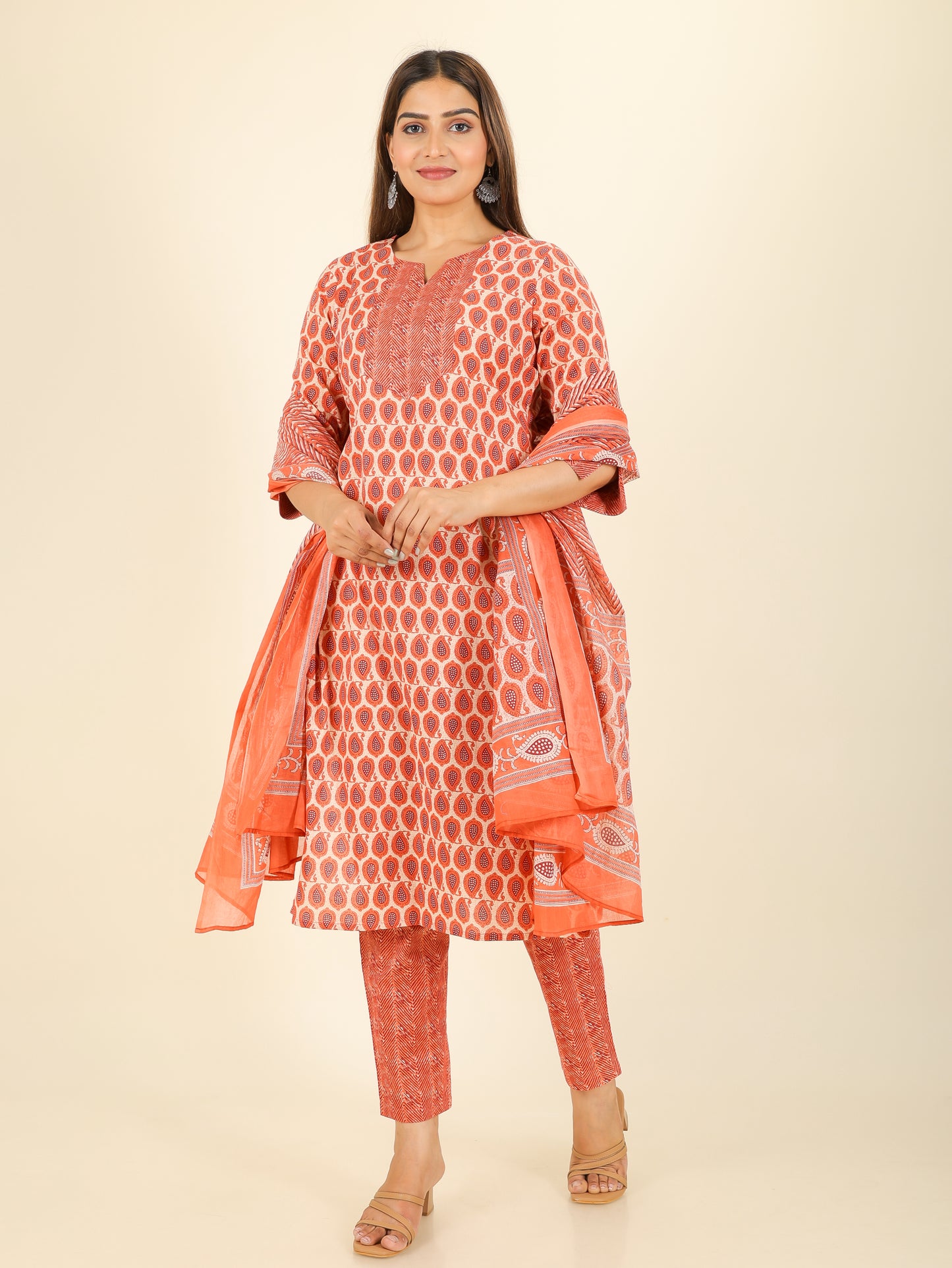 Cotton Voile Striped Orange Dupatta