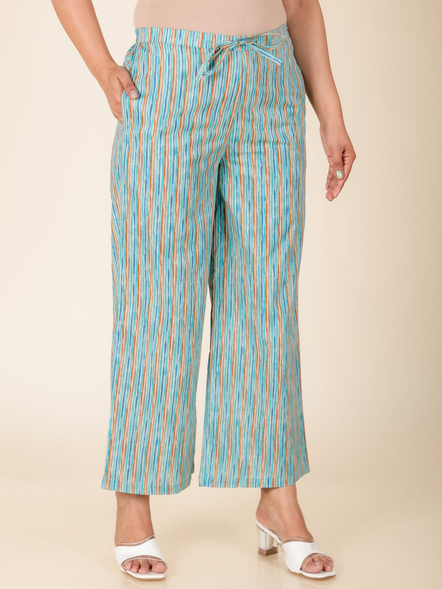 Soft Cotton Geometric A-line Turquoise Kurta