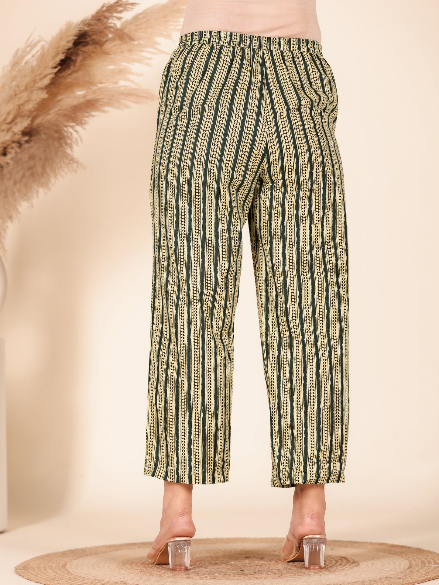 Soft Cotton Striped Blue Straight Trousers
