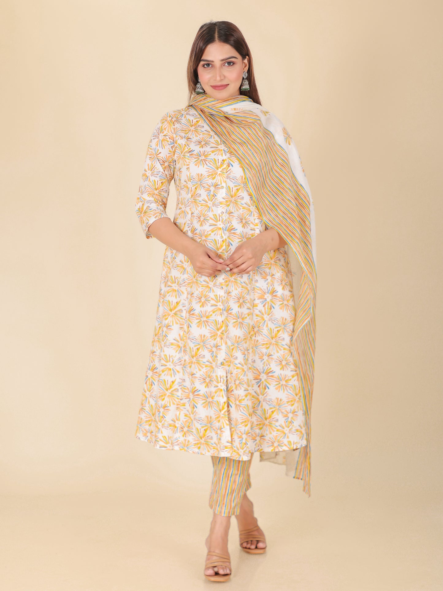 Voile Cotton Abstract Yellow Dupatta