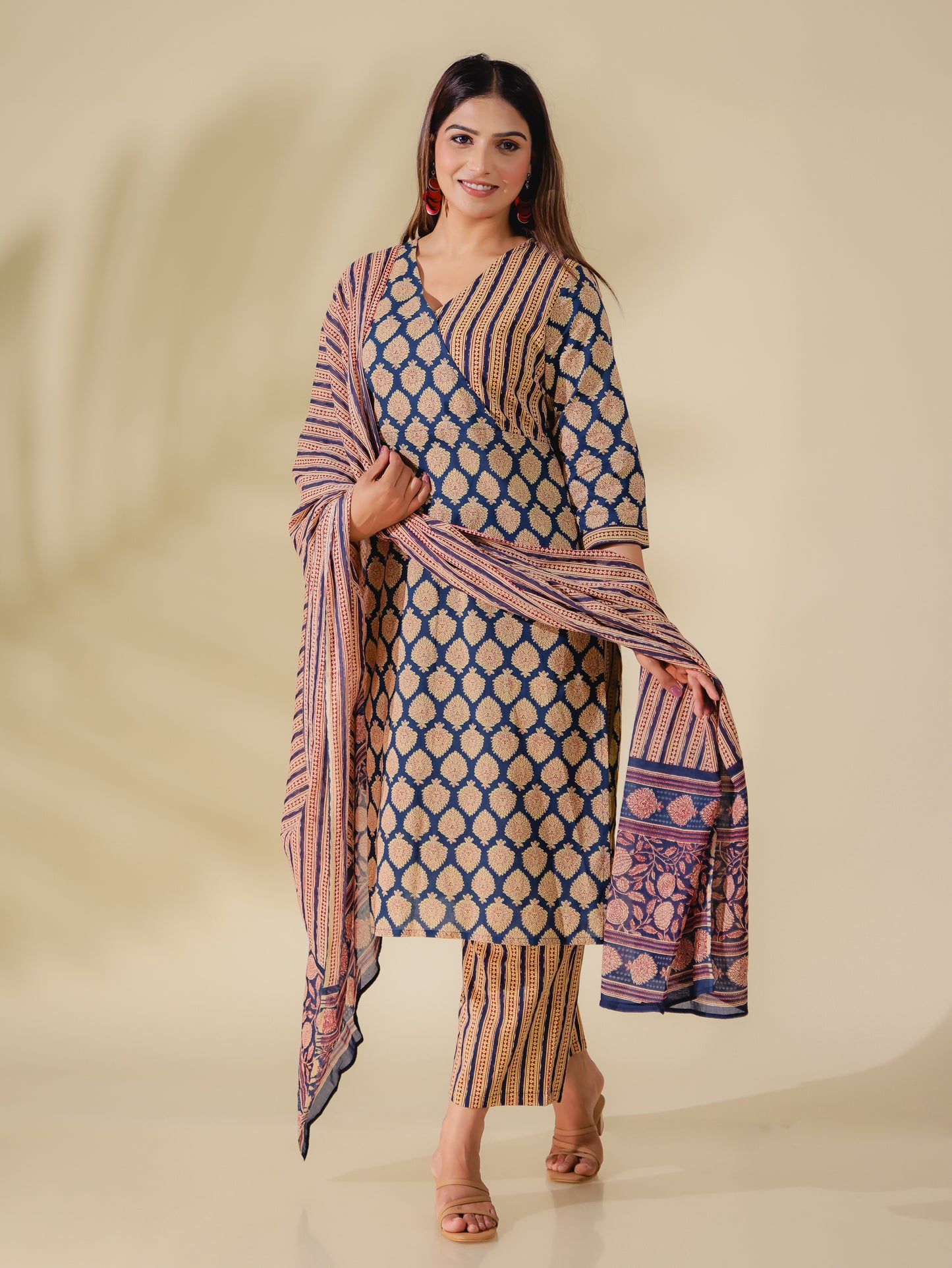 Voile Cotton Block Blue Dupatta