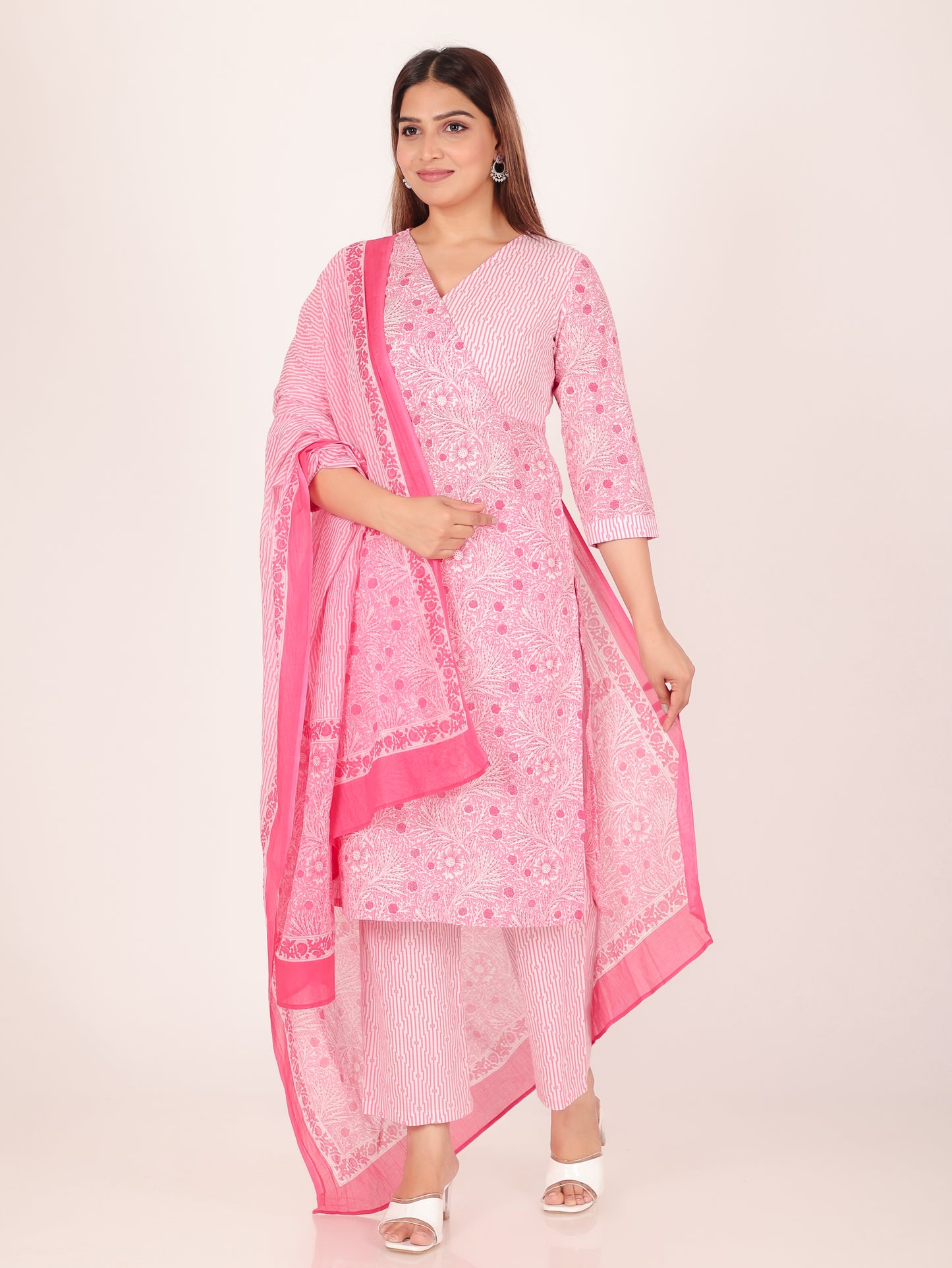 Voile Cotton Geometric Pink Dupatta