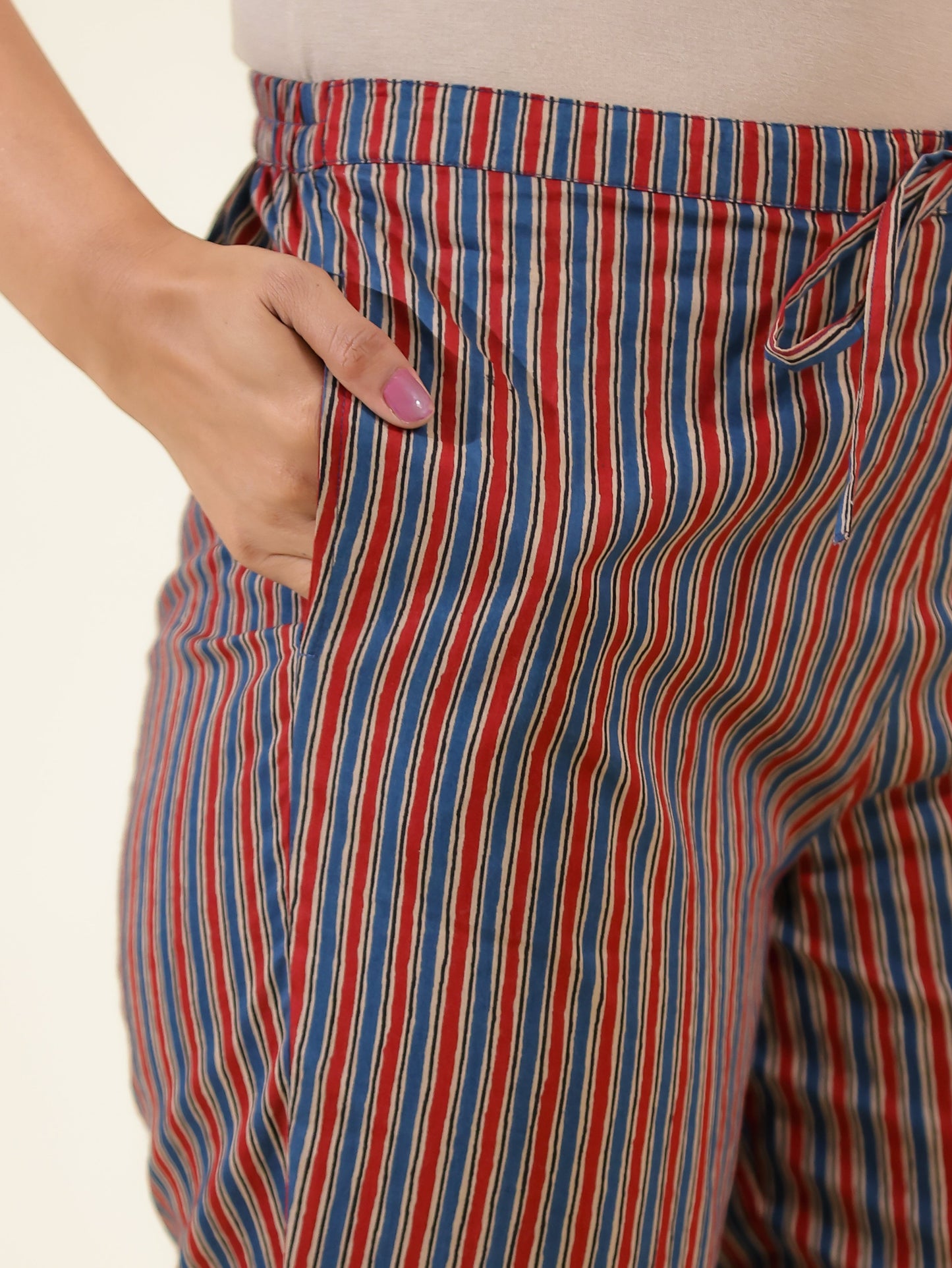 Soft Cotton Striped Blue Tapered Trousers