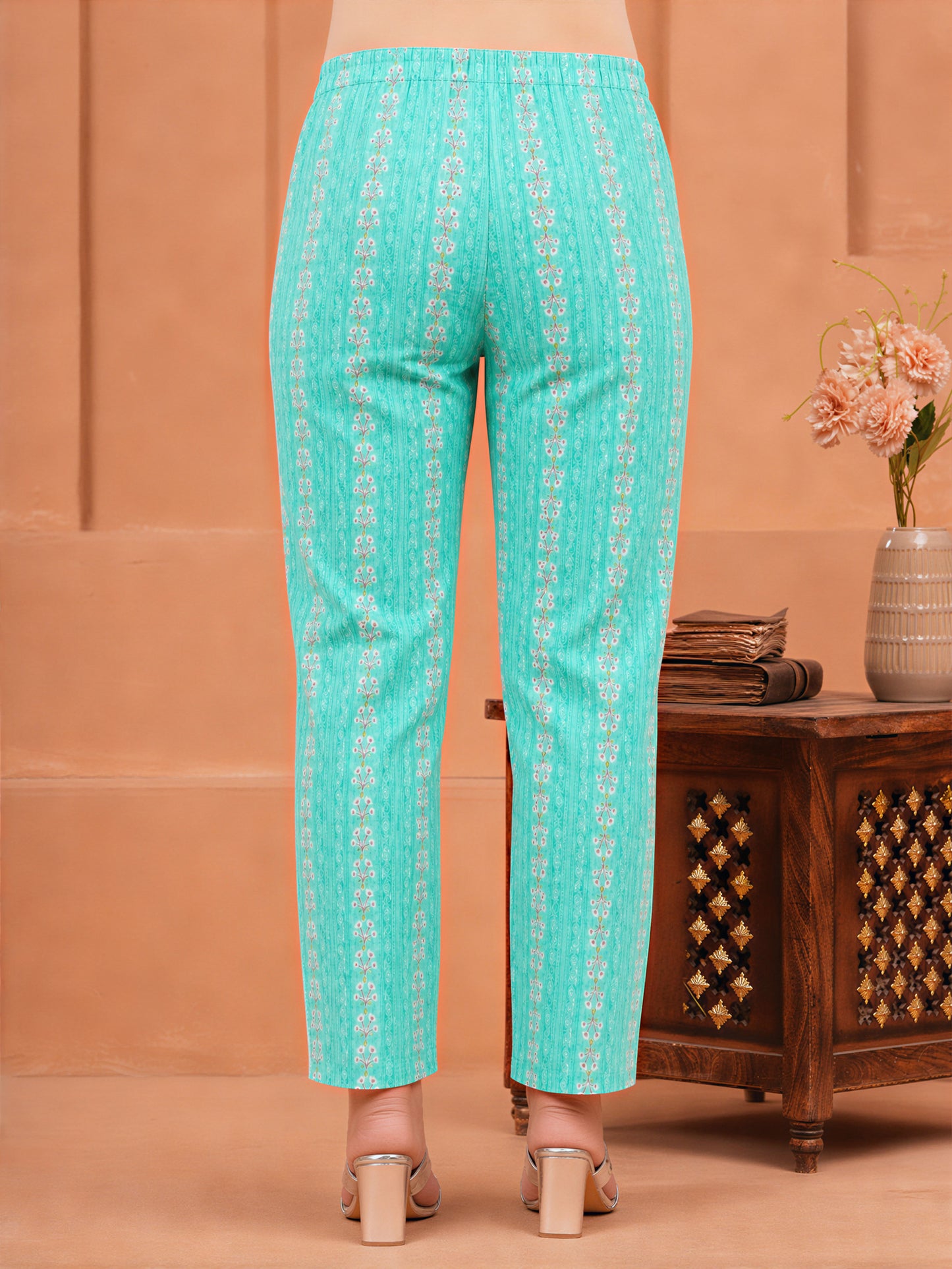 Soft Cotton Striped Green Tapered Trousers