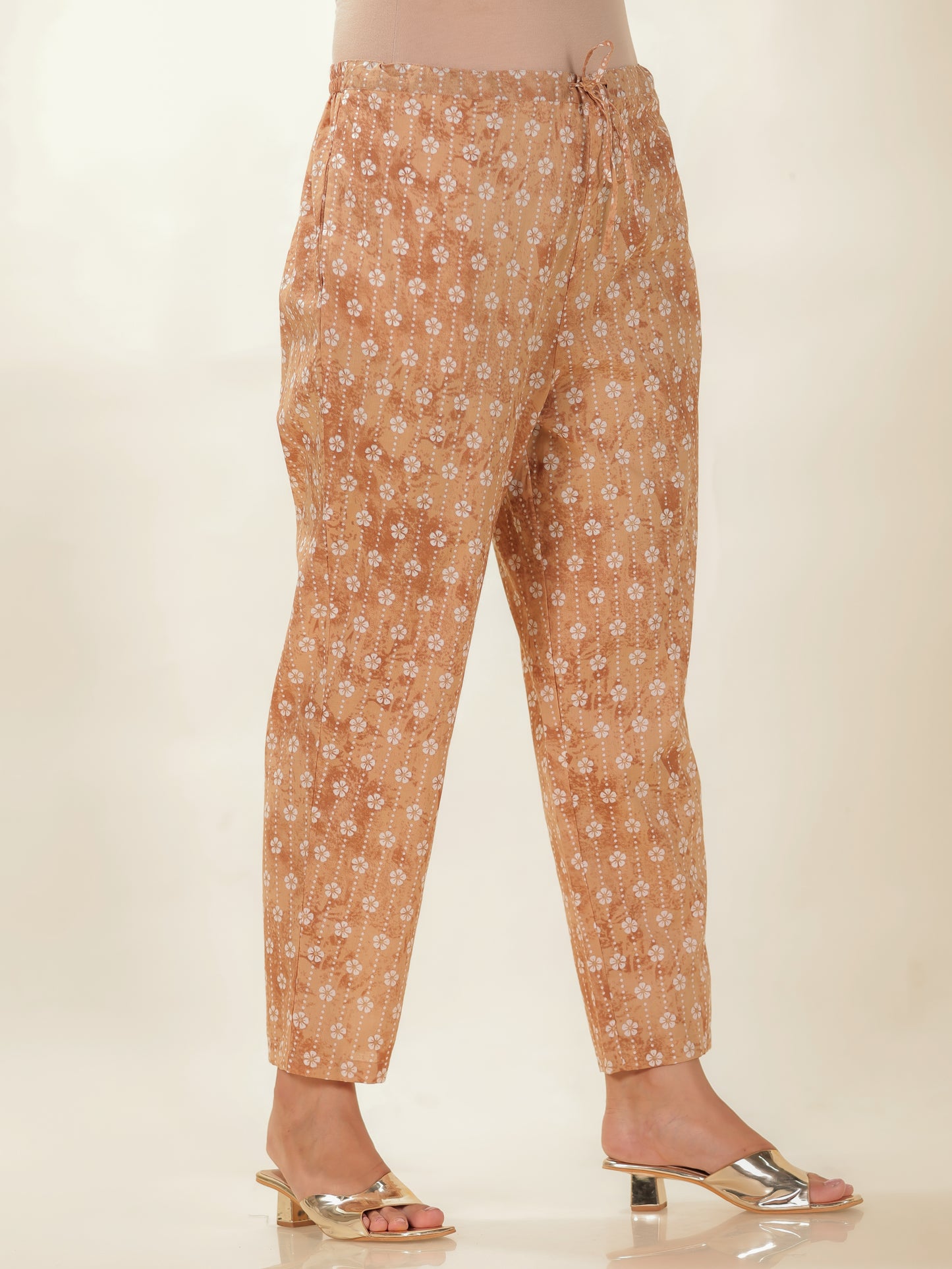 Soft Cotton Floral Brown Tapered Trousers