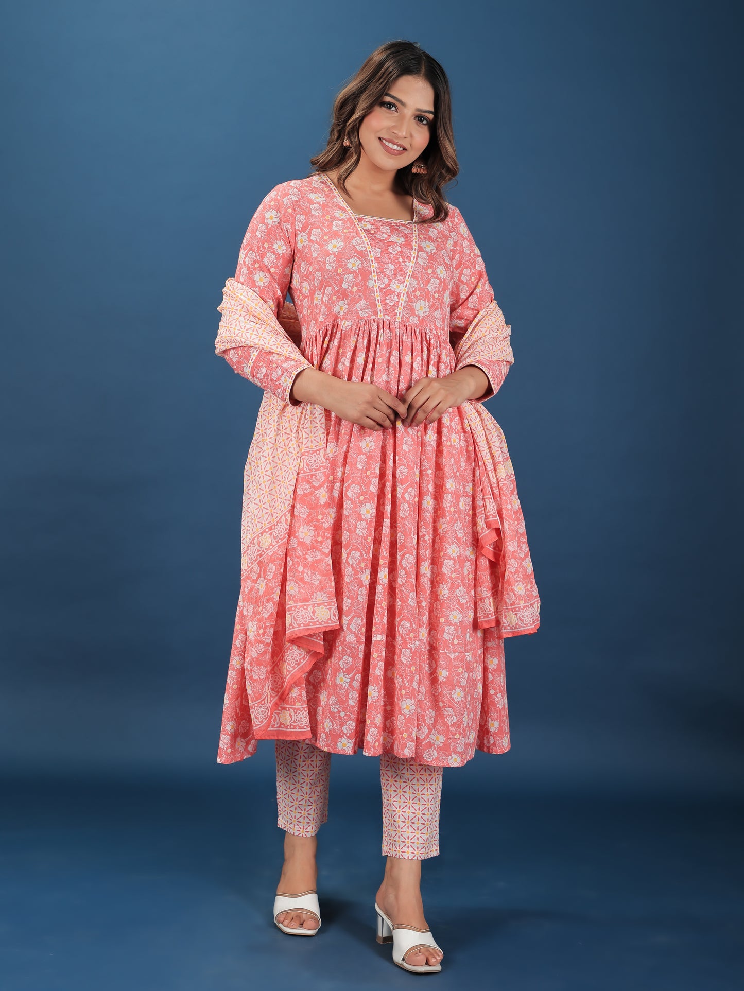 Voile Cotton Floral Pink Dupatta