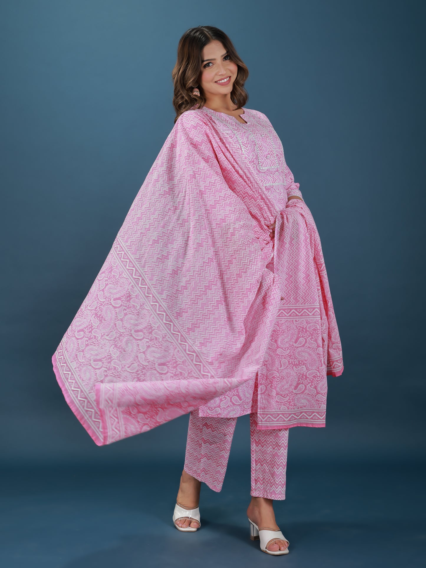 Voile Cotton Chevron Pink Dupatta
