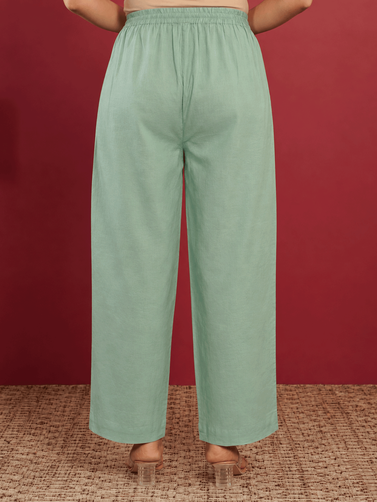 Soft Cotton Solid Mint Green Straight Trousers